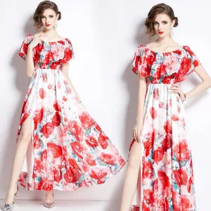 Women's Floral Print Split Chiffon Dress