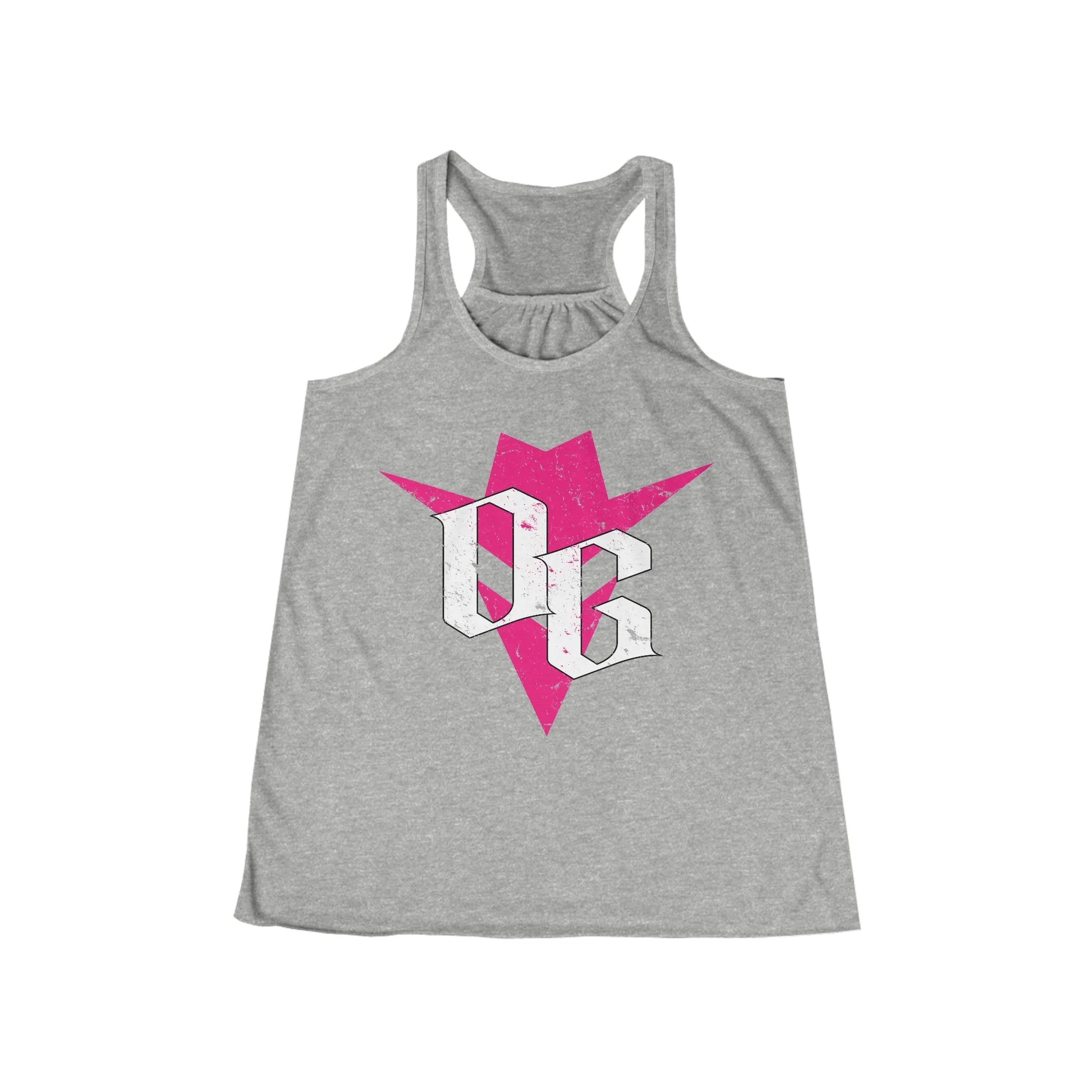 Women's Flowy Racerback Tank - PINK AND WHITE LOGO