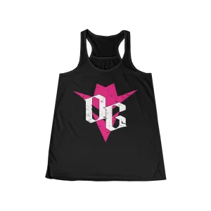 Women's Flowy Racerback Tank - PINK AND WHITE LOGO