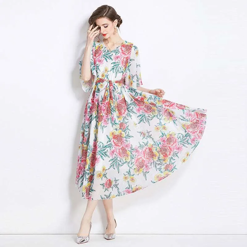 Women's Gentle Flower Print Elegant Dress