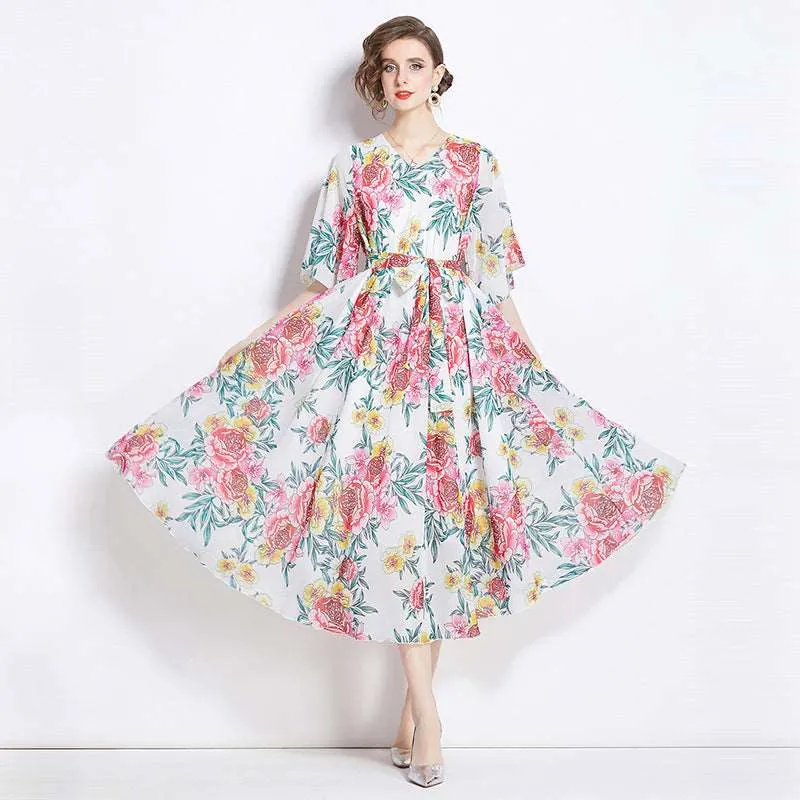 Women's Gentle Flower Print Elegant Dress