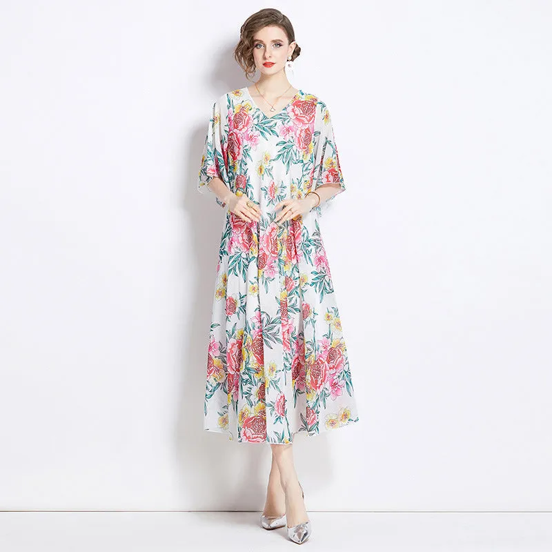 Women's Gentle Flower Print Elegant Dress