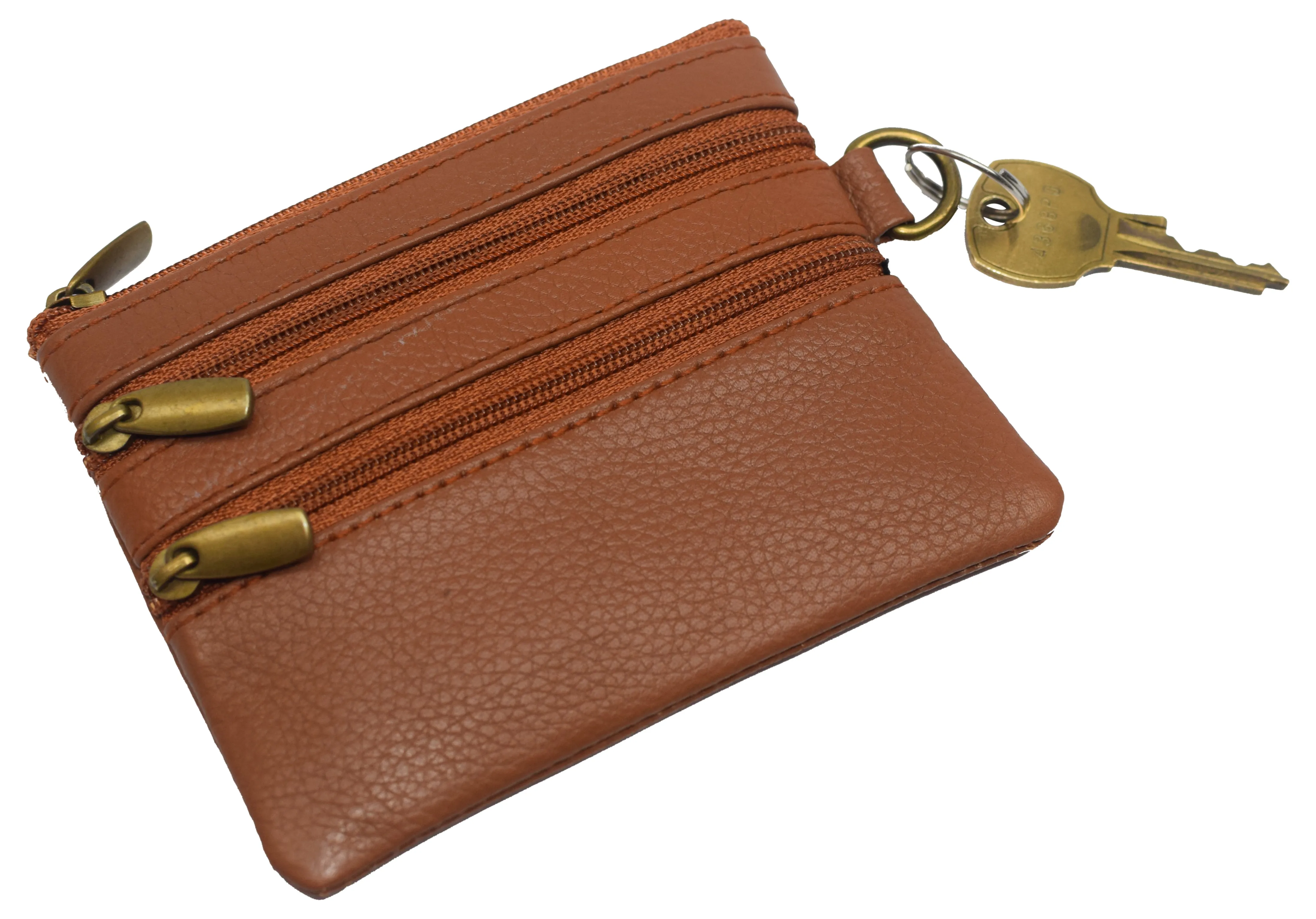 Women's Genuine Leather Coin Purse Mini Pouch Change Wallet with Key Ring