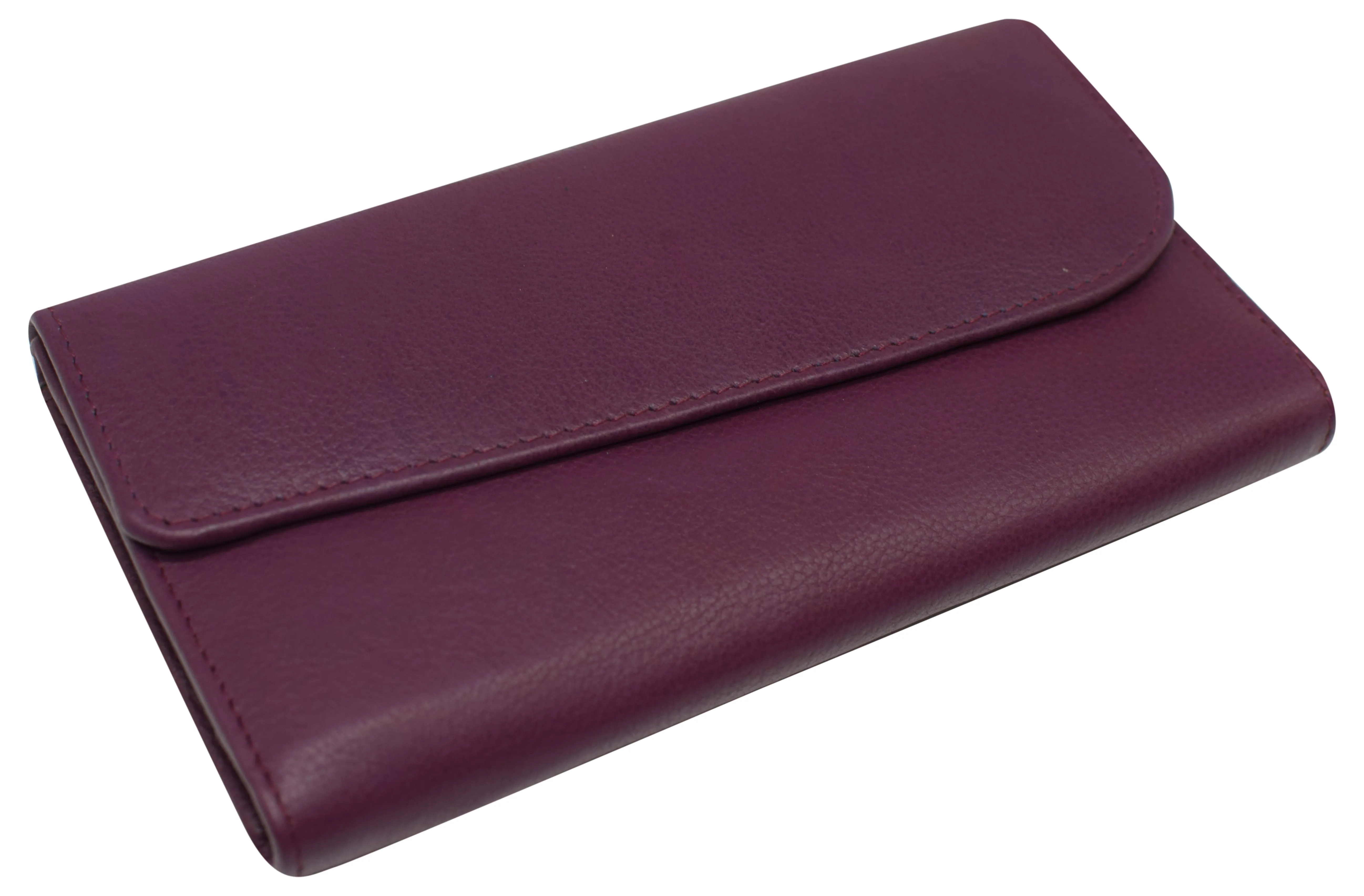 Women's Genuine Leather RFID Trifold Checkbook Slim Wallet for Ladies