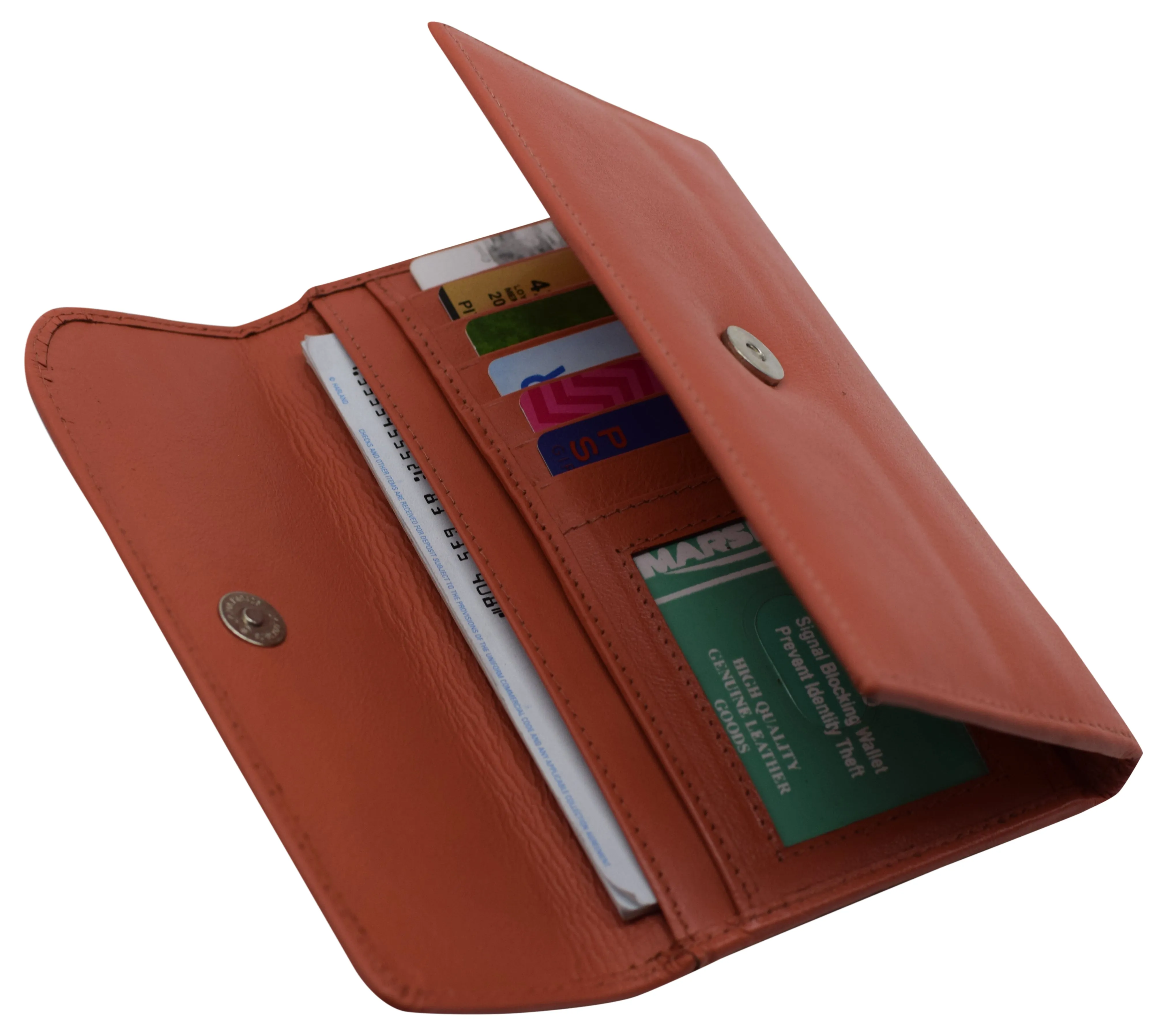 Women's Genuine Leather RFID Trifold Checkbook Slim Wallet for Ladies