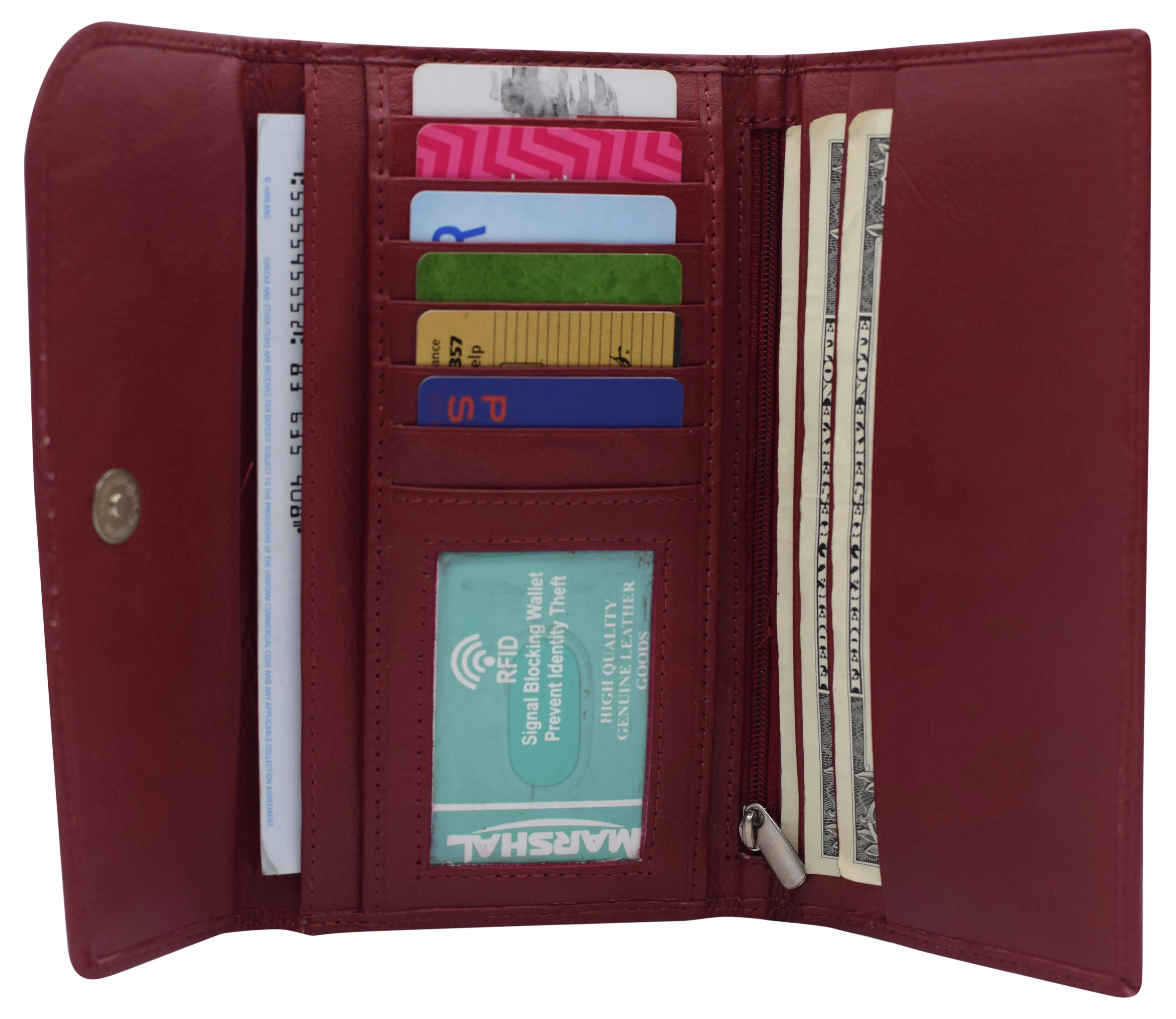 Women's Genuine Leather RFID Trifold Checkbook Slim Wallet for Ladies