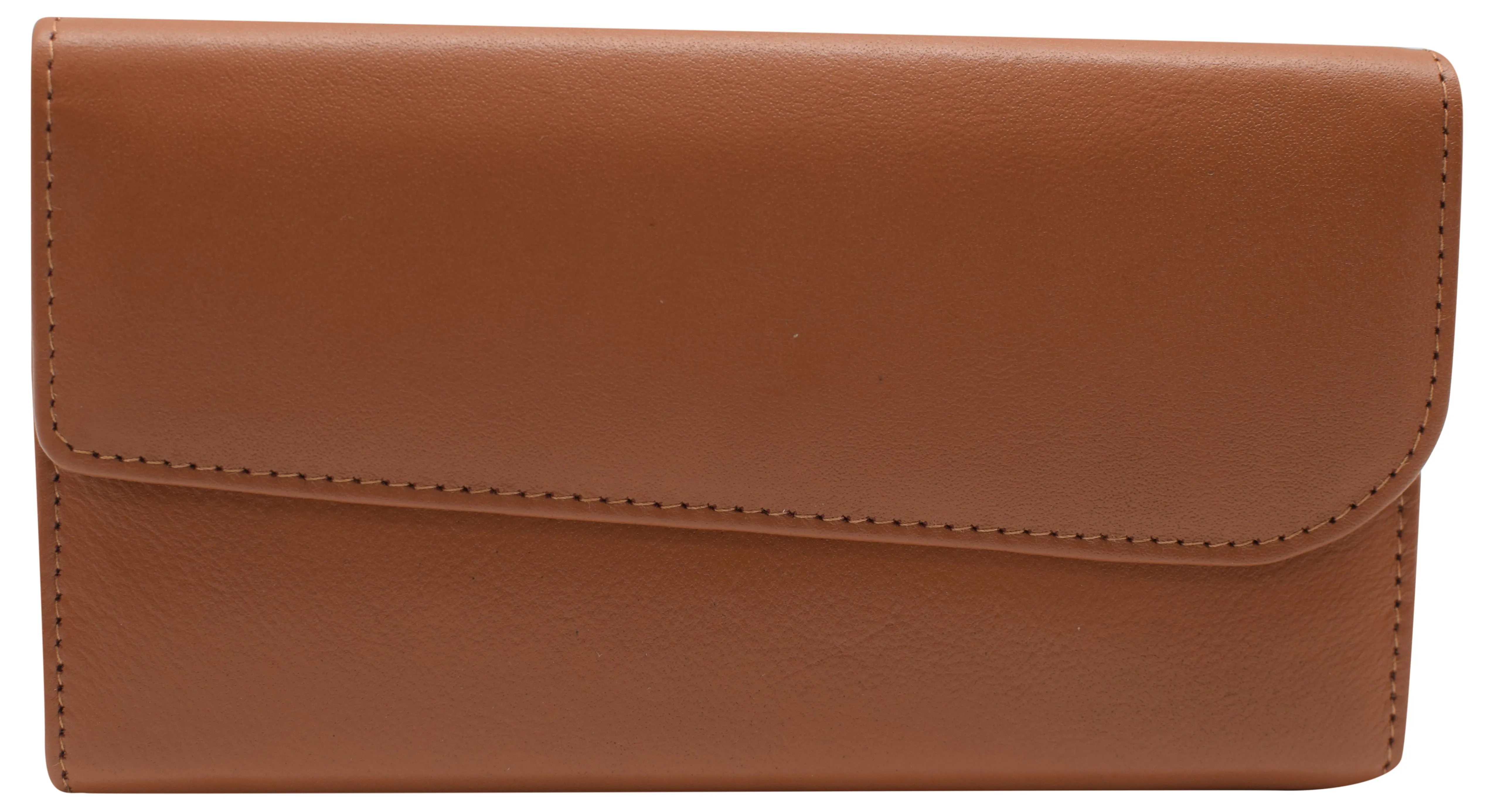 Women's Genuine Leather RFID Trifold Checkbook Slim Wallet for Ladies