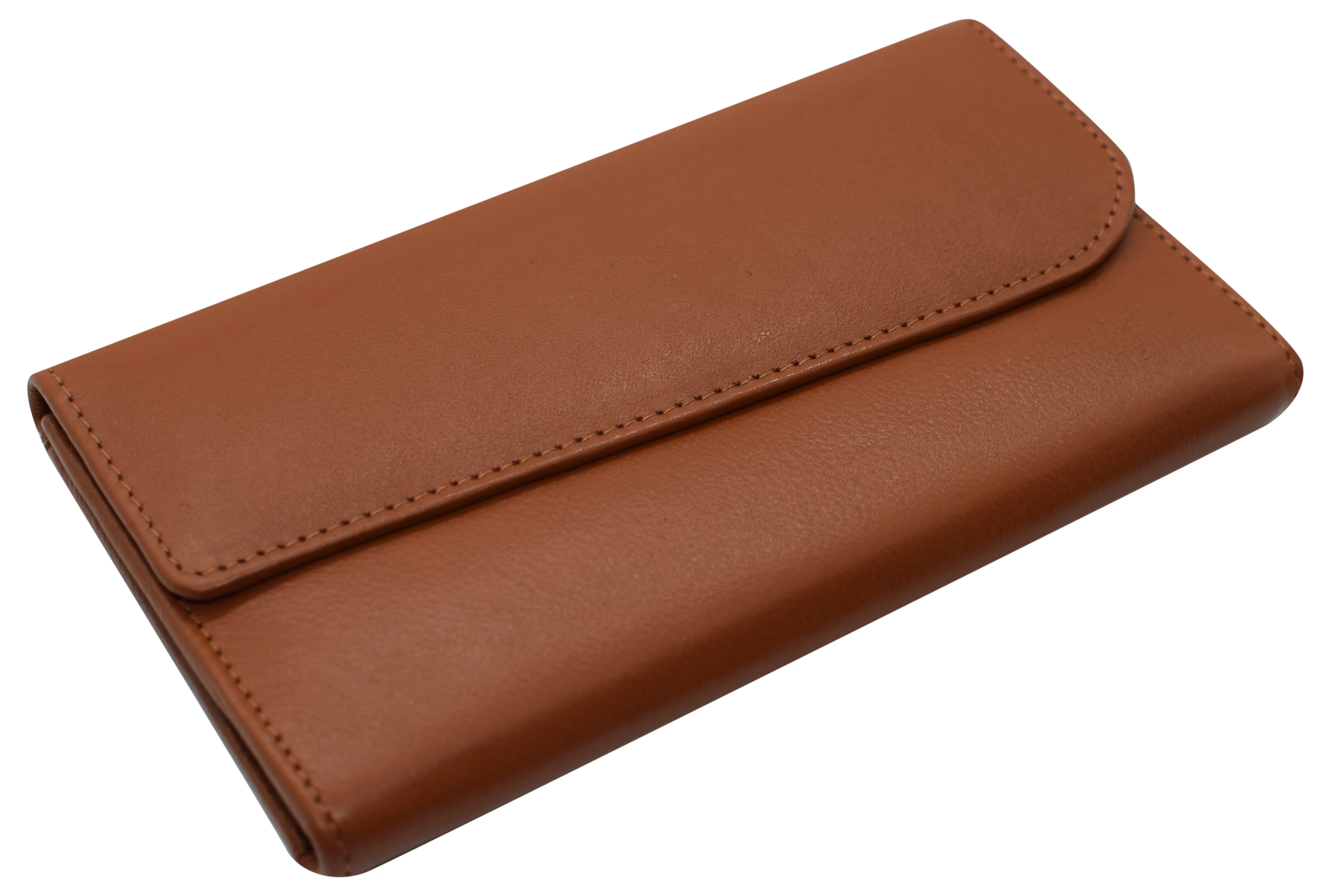 Women's Genuine Leather RFID Trifold Checkbook Slim Wallet for Ladies