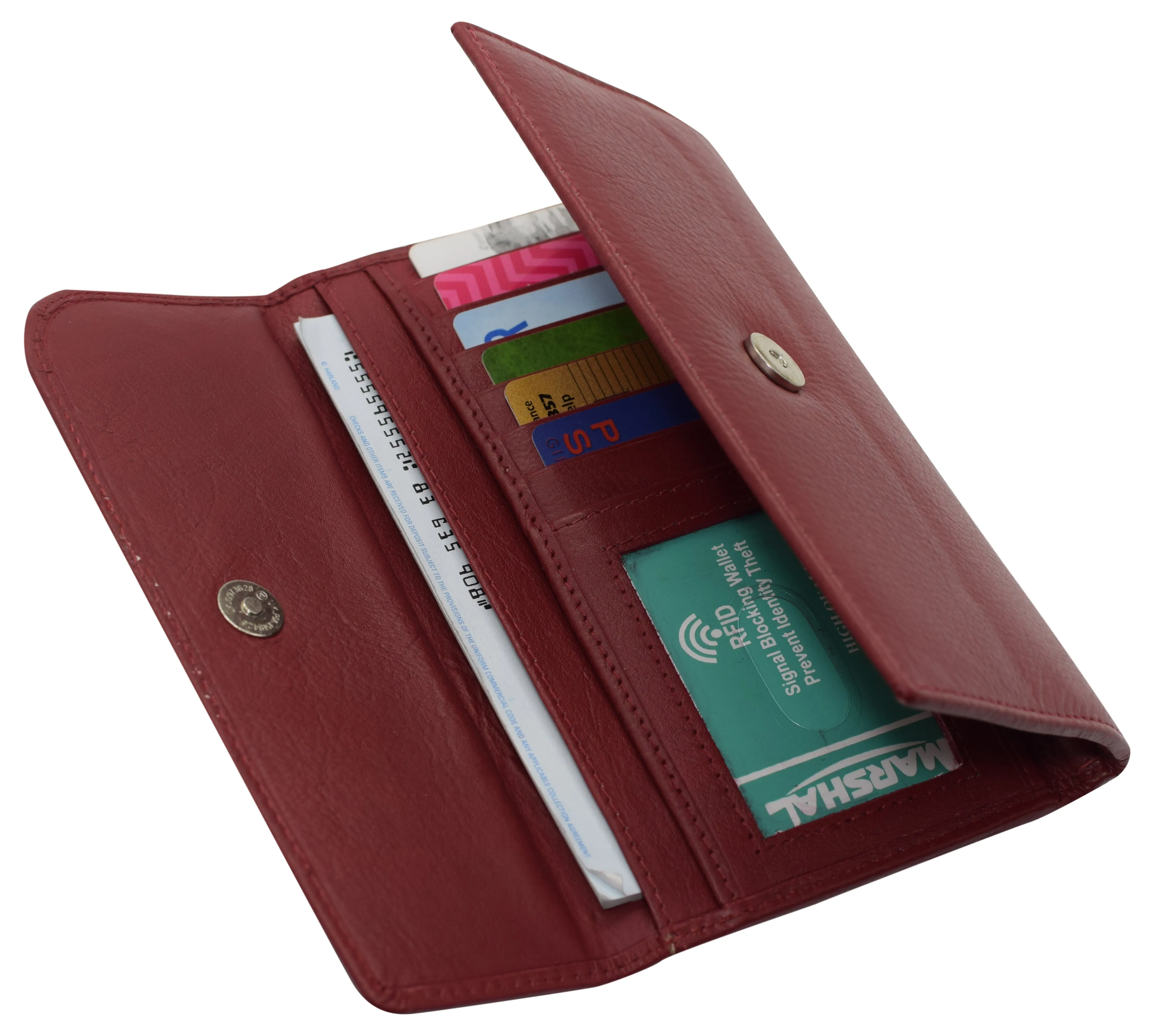 Women's Genuine Leather RFID Trifold Checkbook Slim Wallet for Ladies