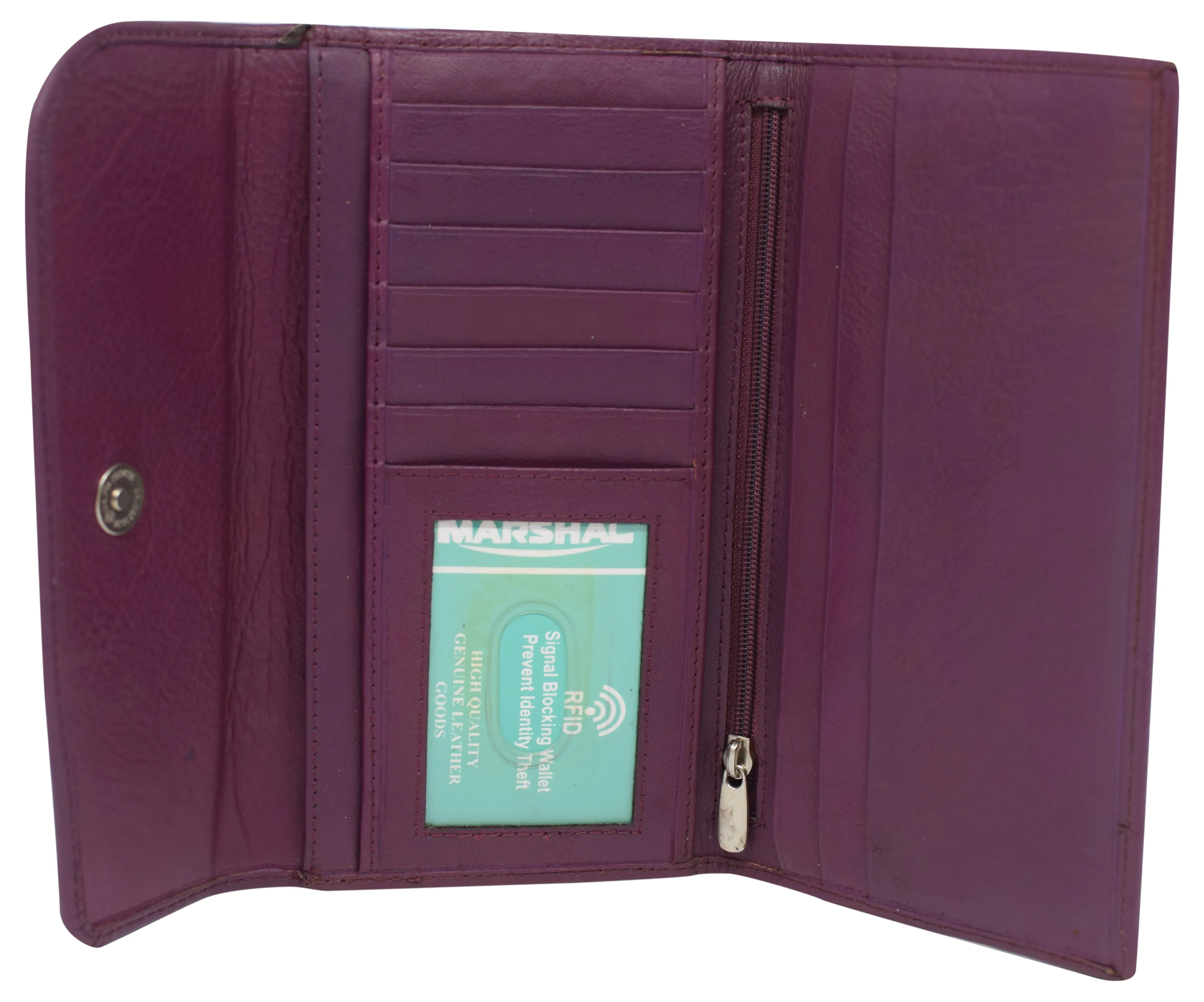 Women's Genuine Leather RFID Trifold Checkbook Slim Wallet for Ladies