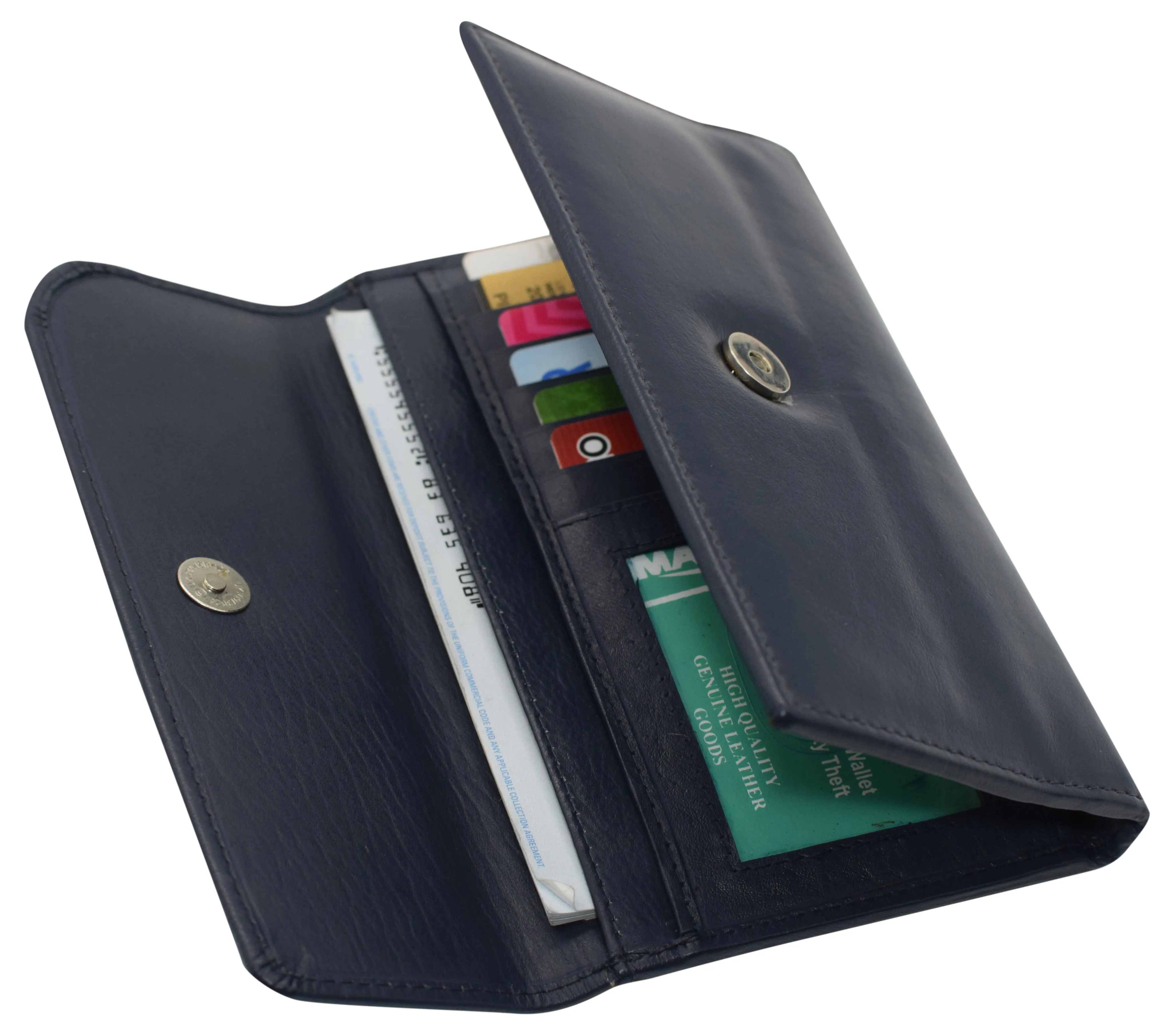 Women's Genuine Leather RFID Trifold Checkbook Slim Wallet for Ladies