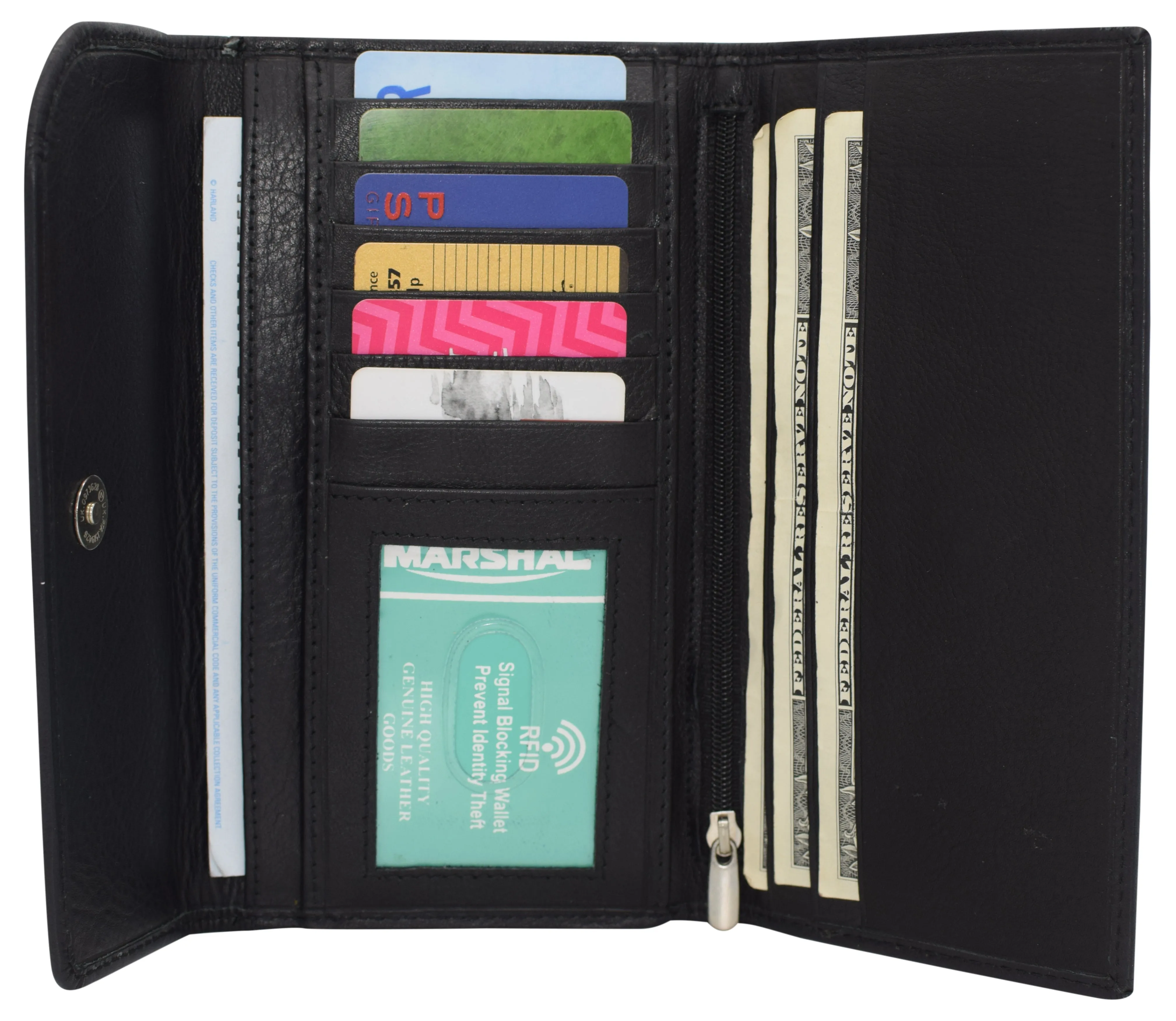 Women's Genuine Leather RFID Trifold Checkbook Slim Wallet for Ladies