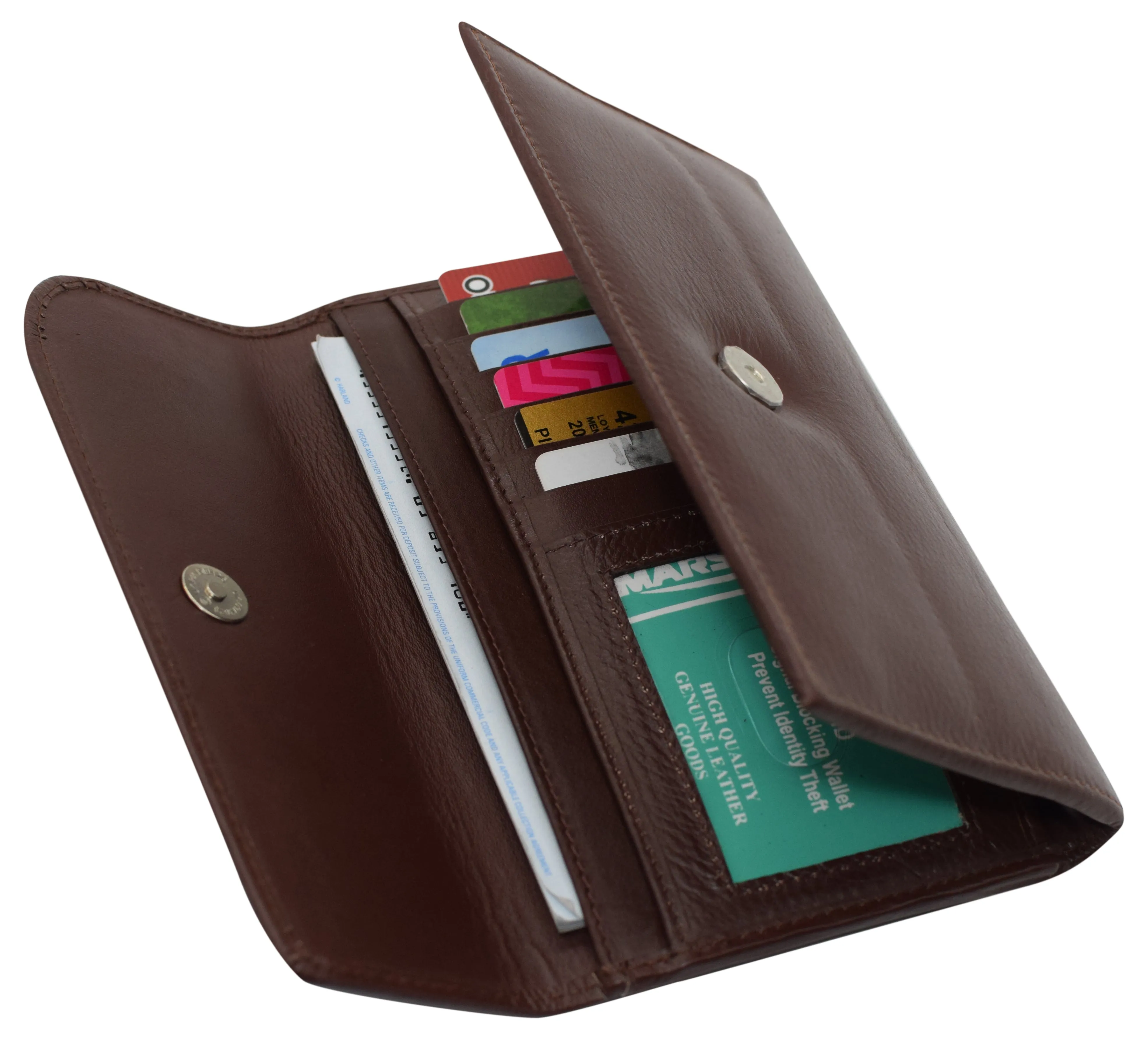 Women's Genuine Leather RFID Trifold Checkbook Slim Wallet for Ladies