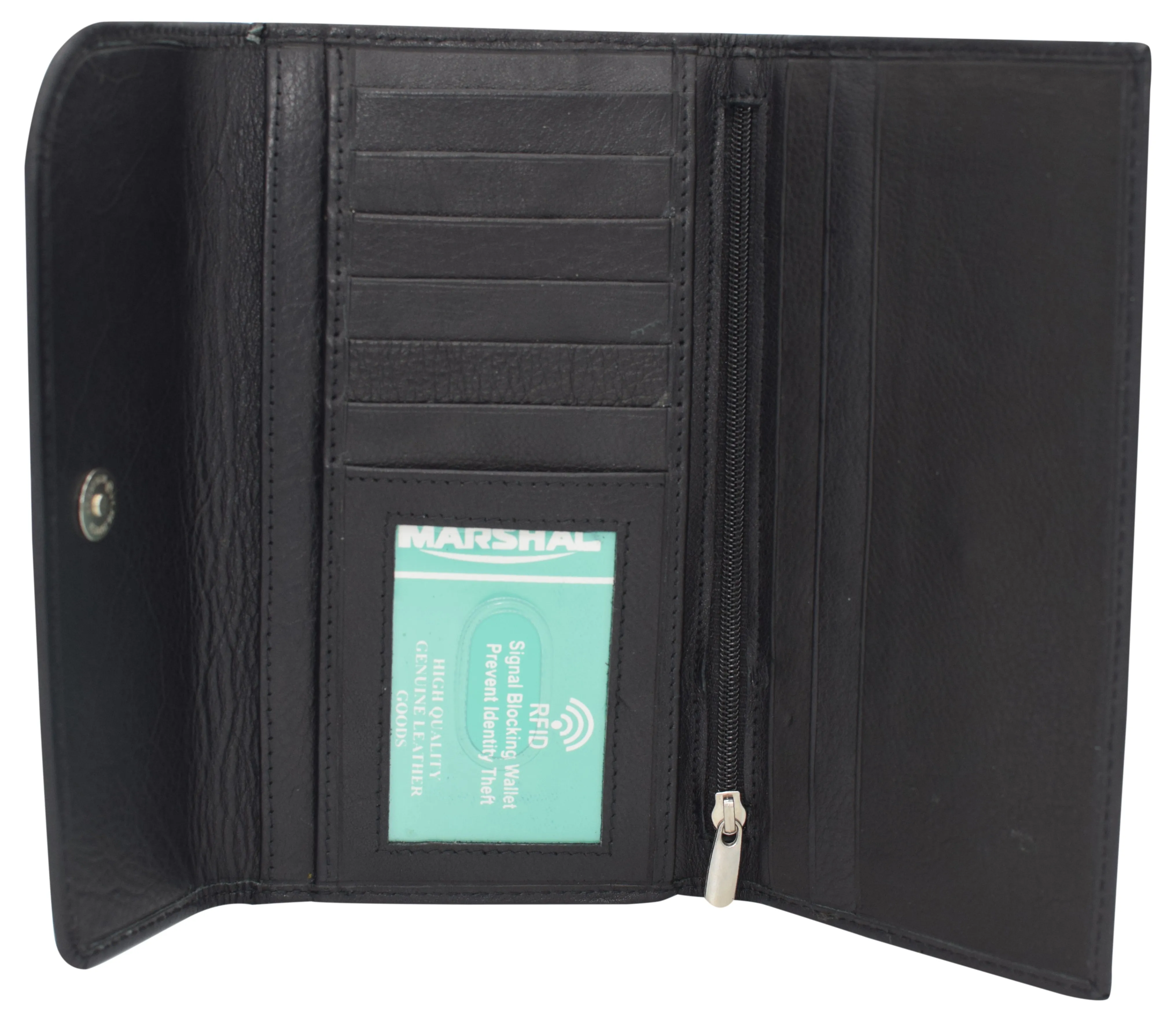 Women's Genuine Leather RFID Trifold Checkbook Slim Wallet for Ladies