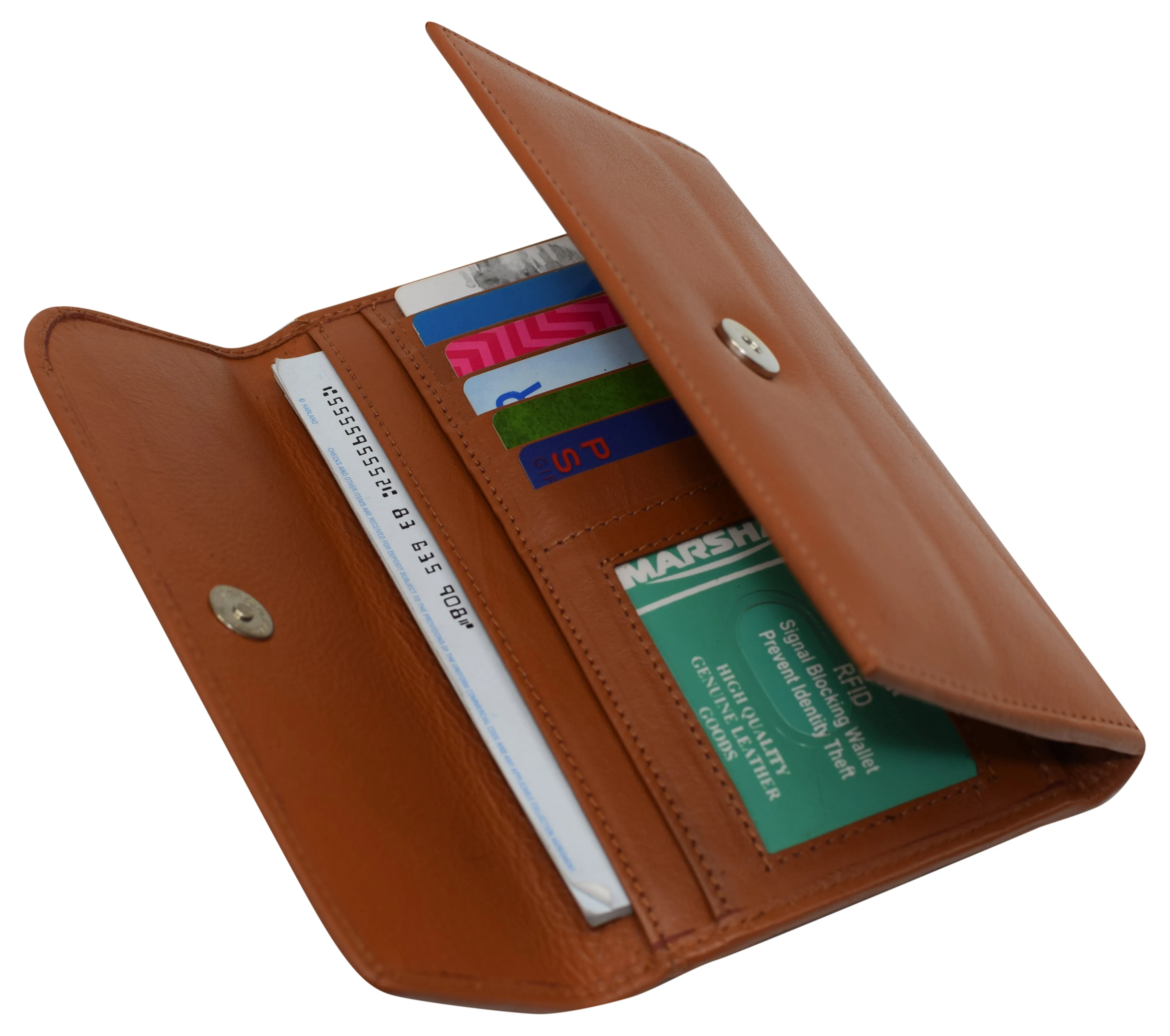 Women's Genuine Leather RFID Trifold Checkbook Slim Wallet for Ladies