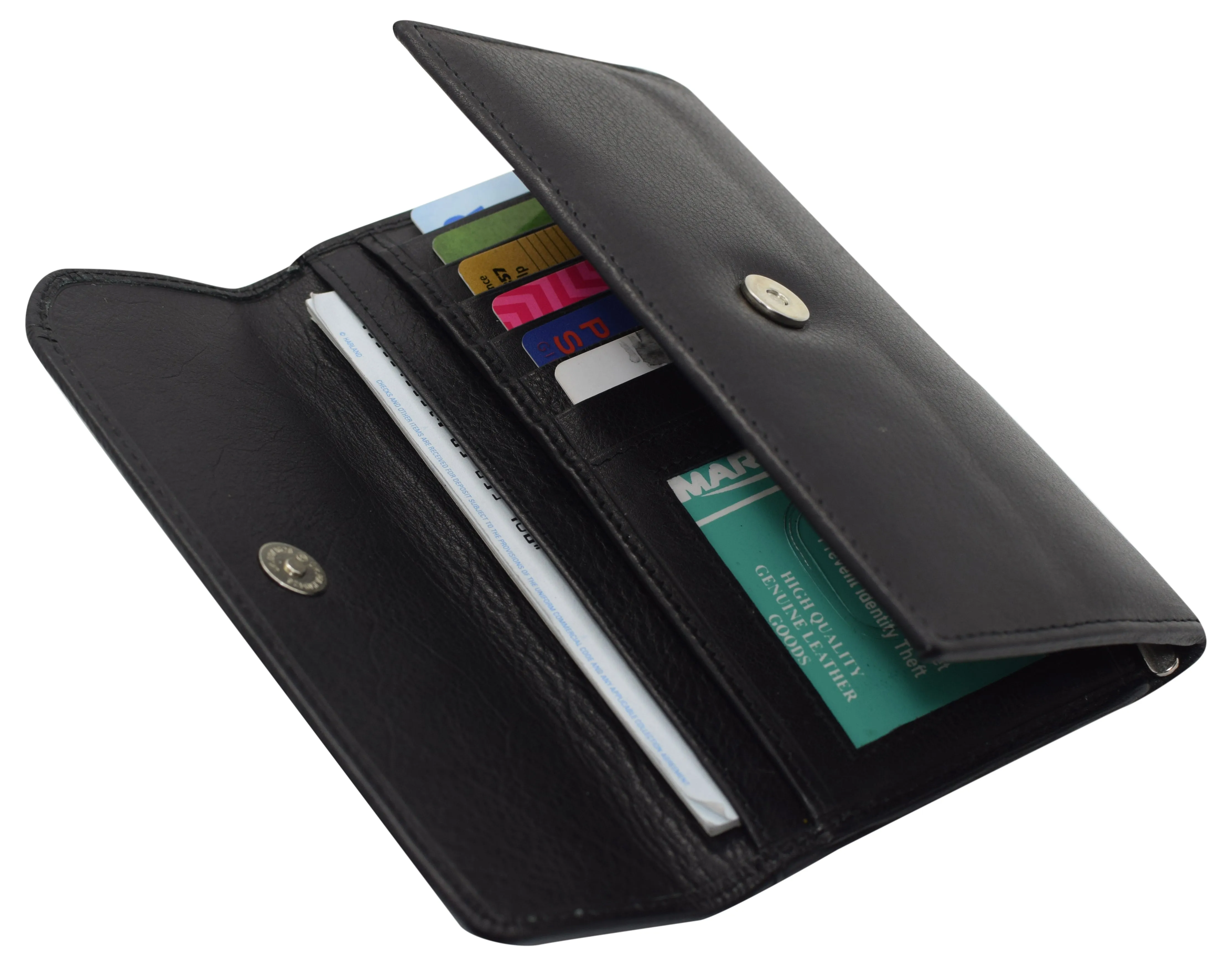 Women's Genuine Leather RFID Trifold Checkbook Slim Wallet for Ladies