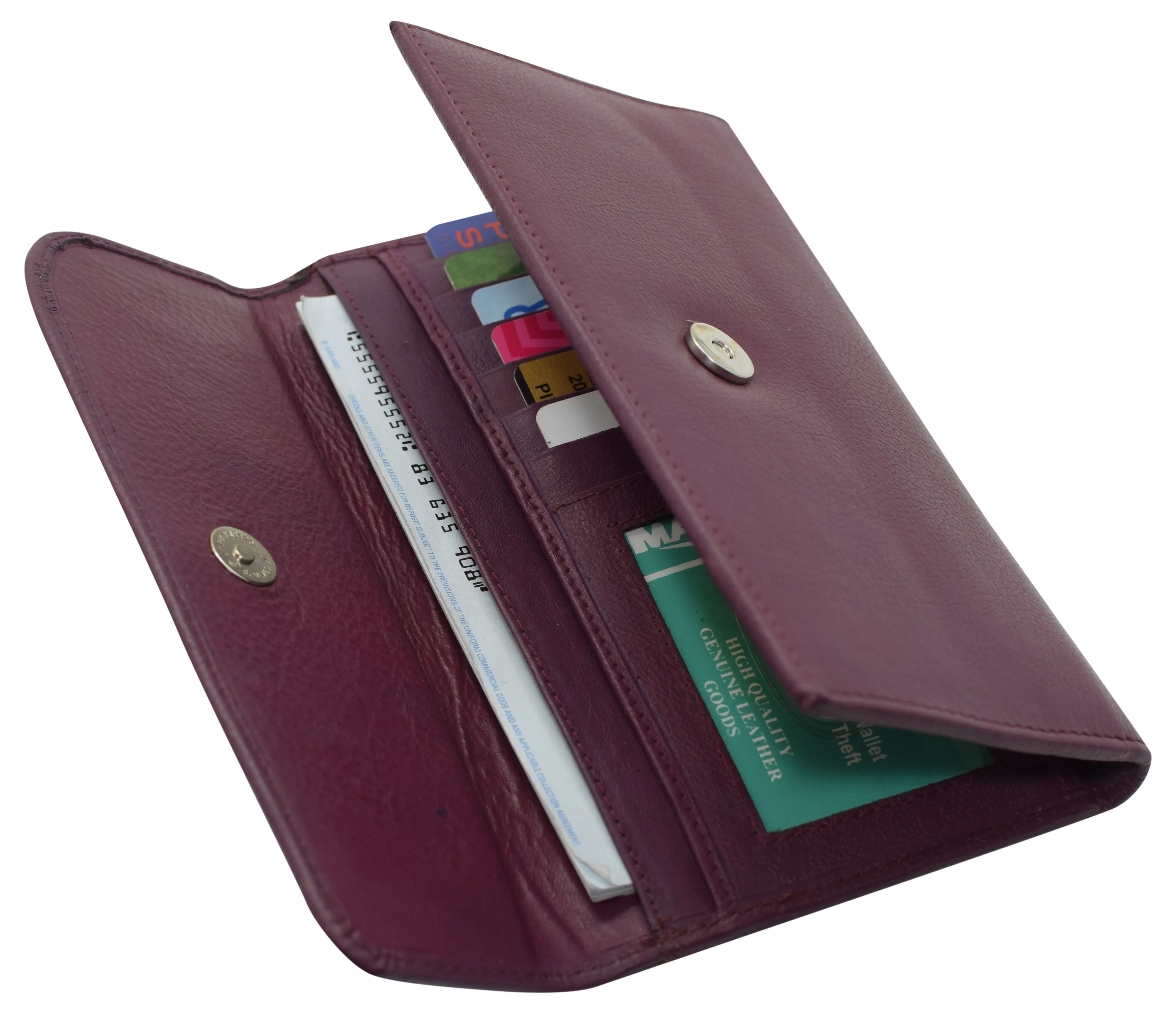 Women's Genuine Leather RFID Trifold Checkbook Slim Wallet for Ladies