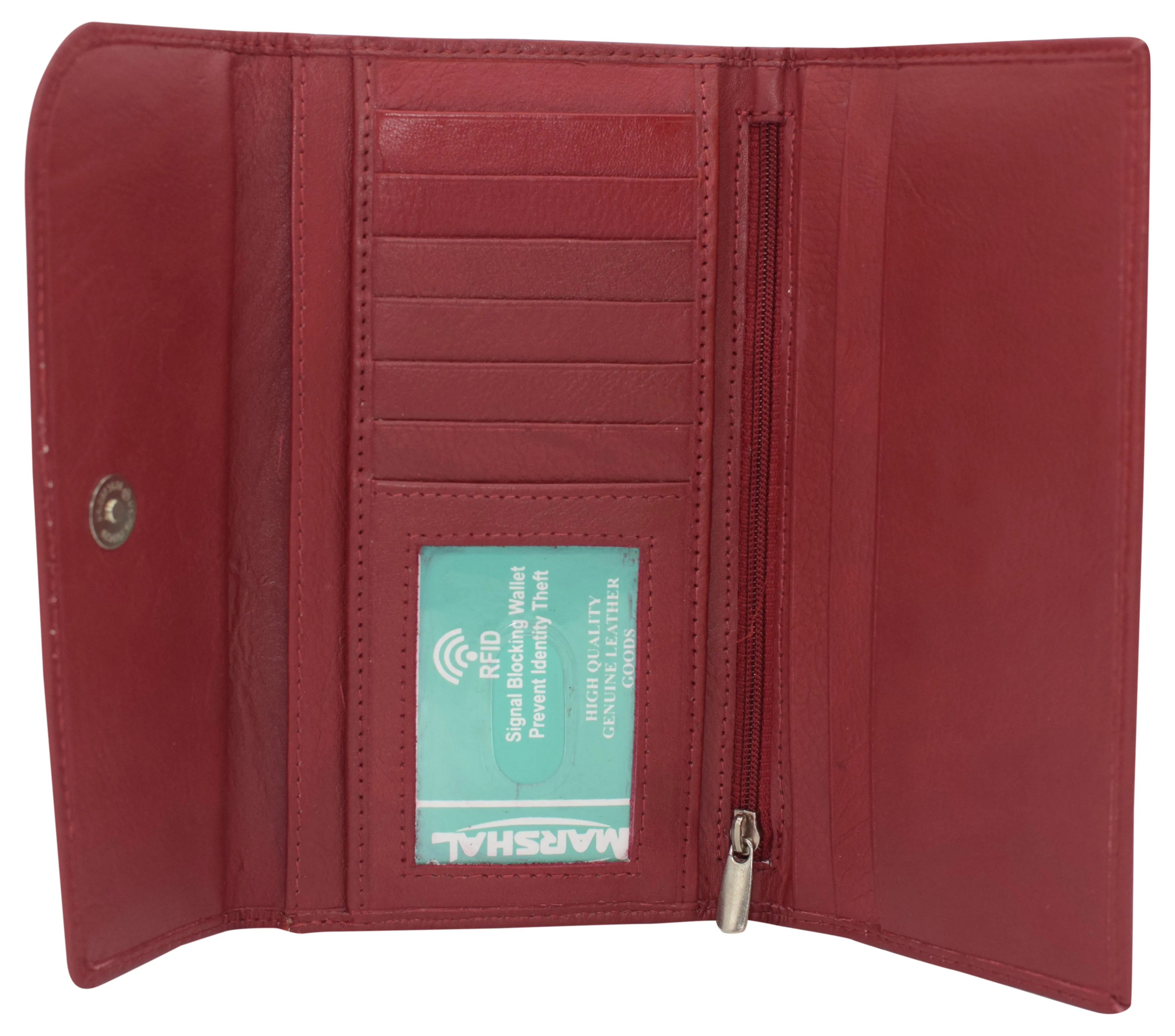 Women's Genuine Leather RFID Trifold Checkbook Slim Wallet for Ladies