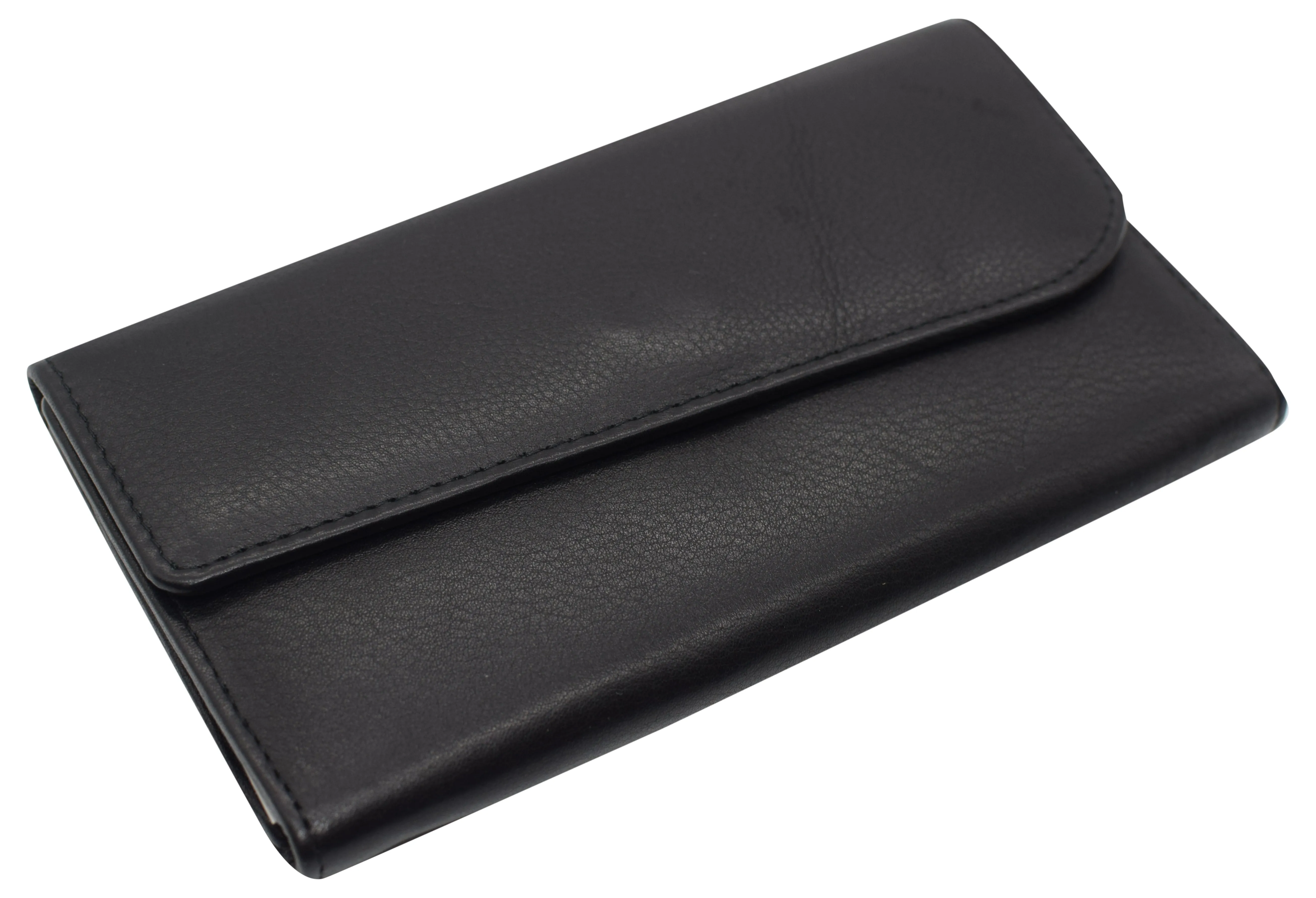 Women's Genuine Leather RFID Trifold Checkbook Slim Wallet for Ladies