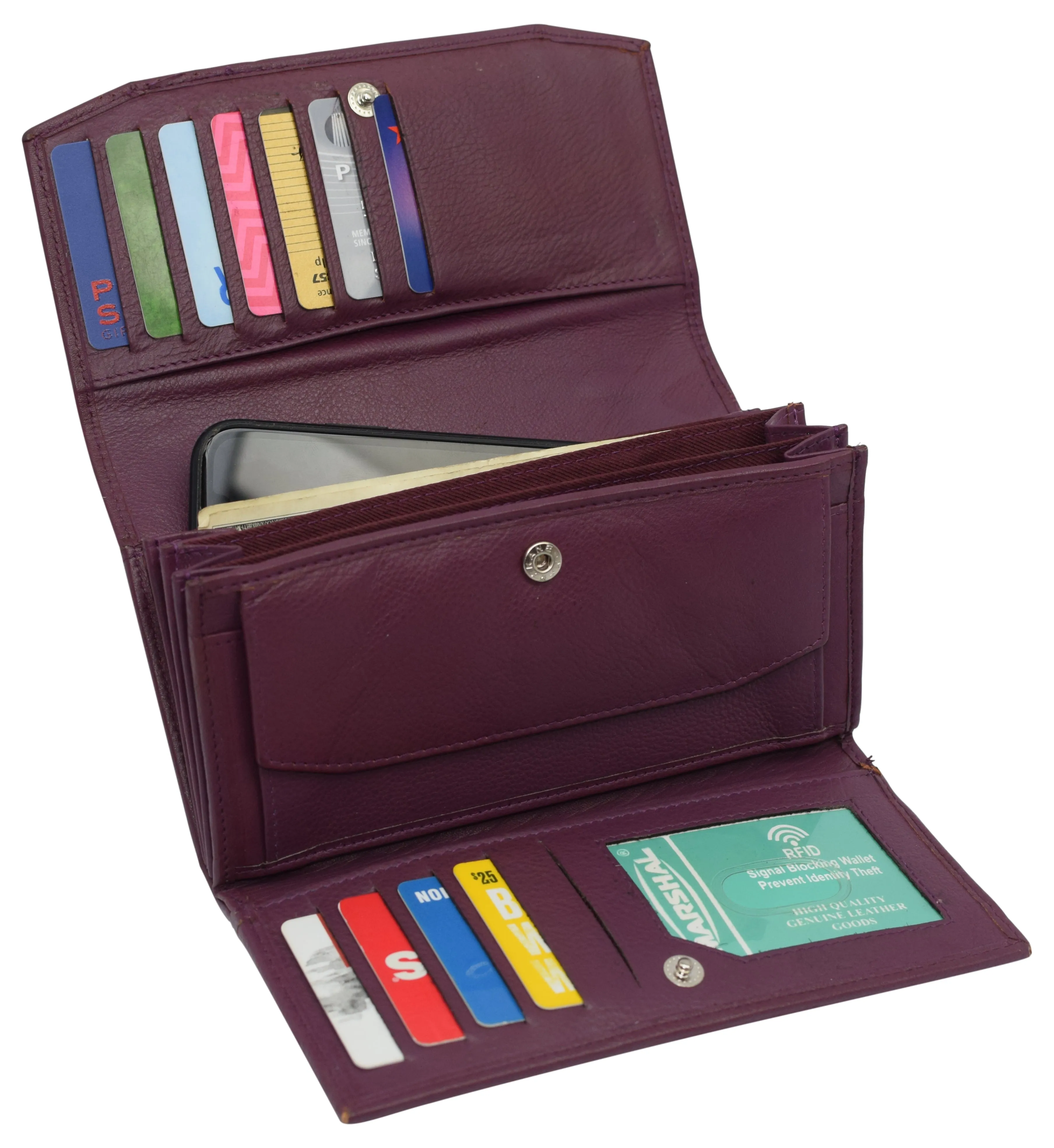 Womens Genuine Leather Wallets RFID Blocking Accordion Trifold Card Holder Ladies Phone Clutch