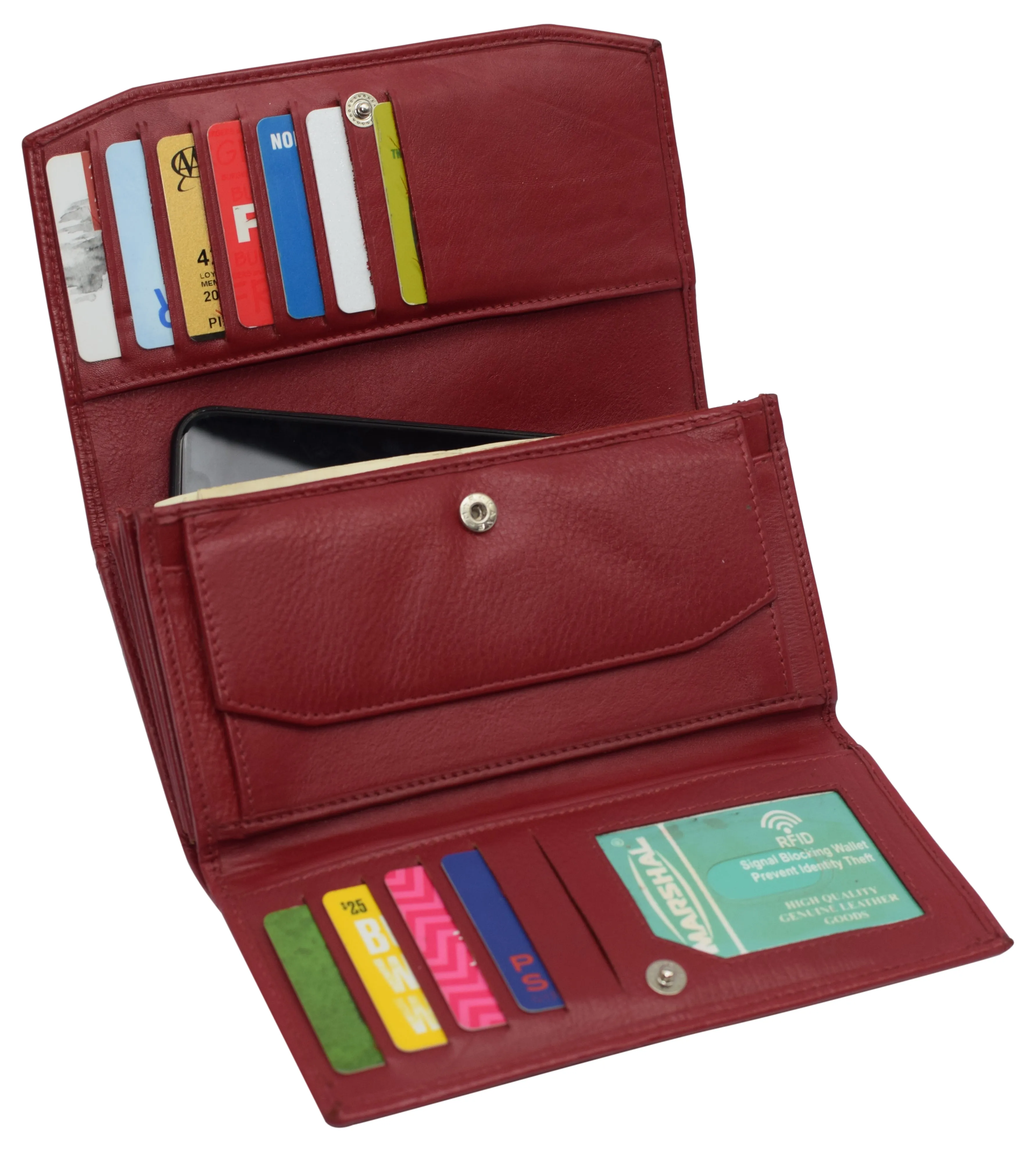 Womens Genuine Leather Wallets RFID Blocking Accordion Trifold Card Holder Ladies Phone Clutch