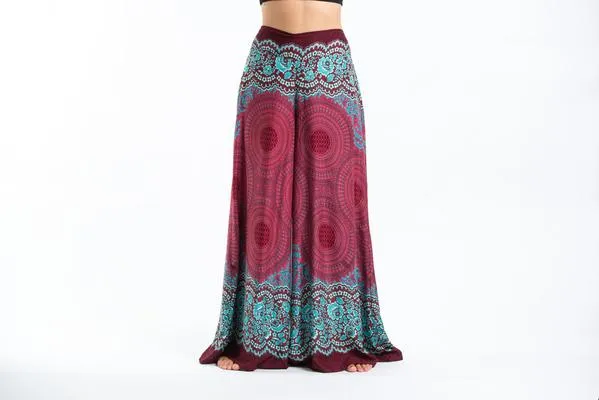 Womens Geometric Mandalas Palazzo Pants in Red