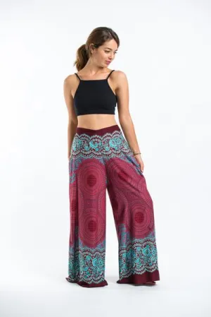 Womens Geometric Mandalas Palazzo Pants in Red