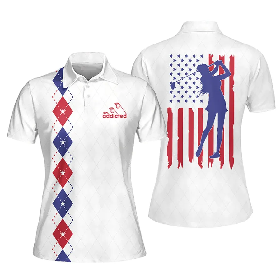 Womens Golf Polo Shirt, Addicted American Flag Sleeveless Polo Shirt, Polo Shirt Women Golf Shirt