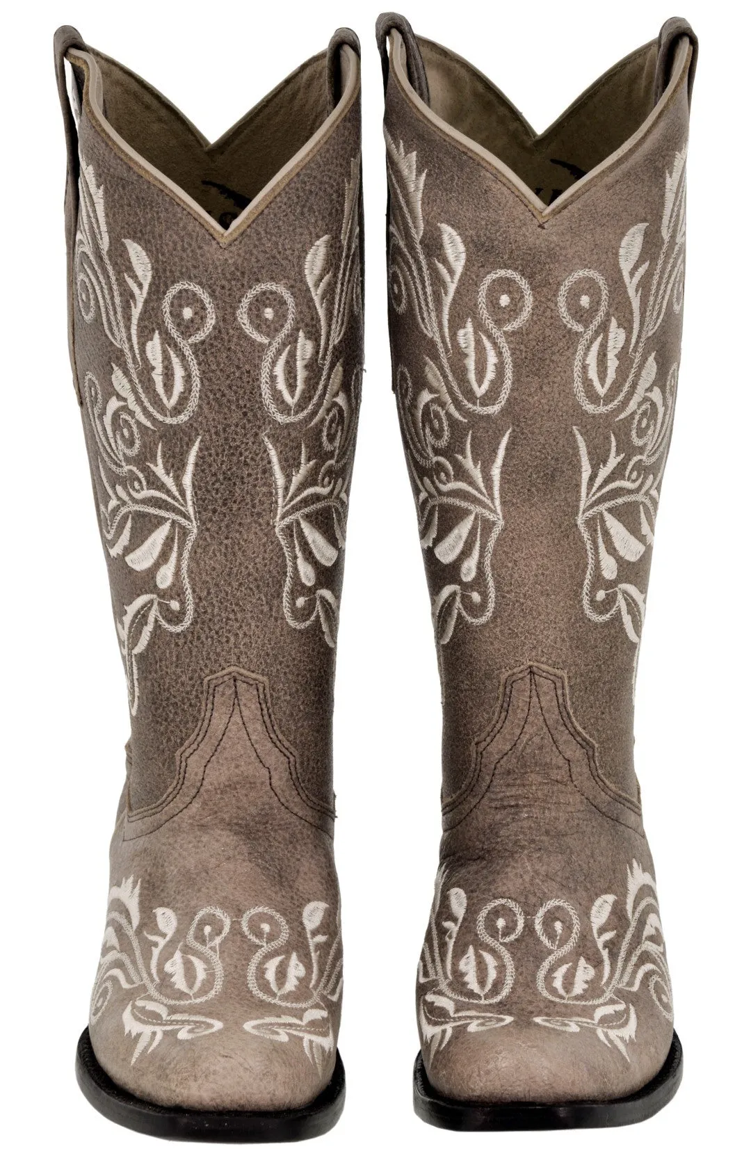 Womens Granada Light Brown Cowboy Boots Swan Embroidered - Square Toe