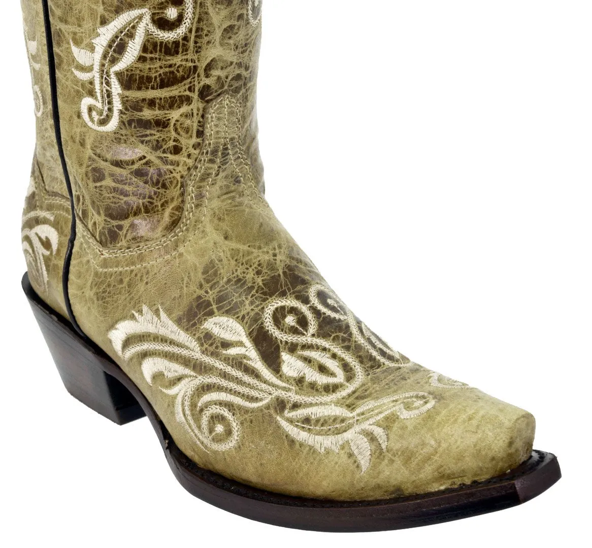 Womens Granada Sand Cowboy Boots Swan Embroidered - Snip Toe