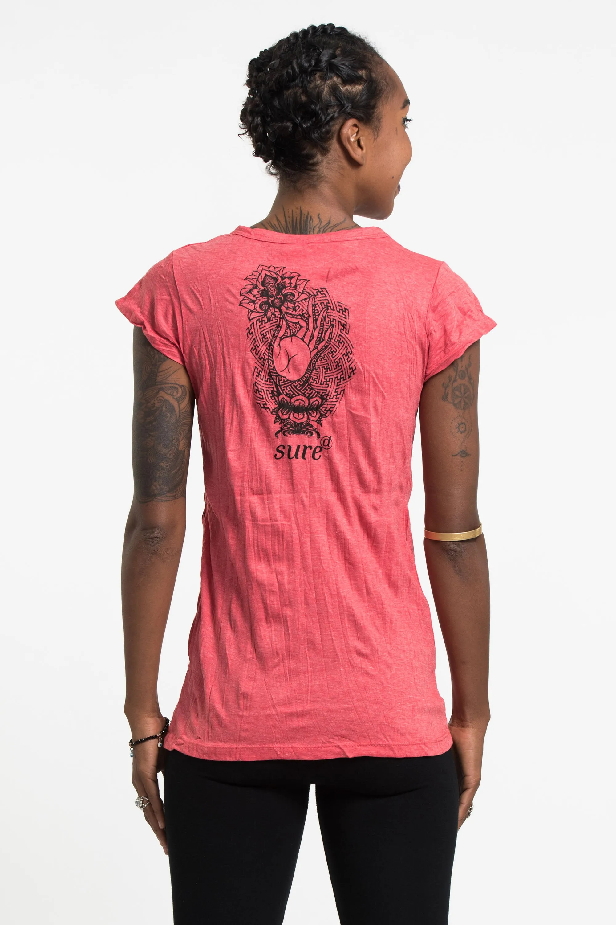 Womens Gyan Mudra Hand T-Shirt in Red