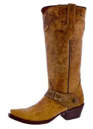 Womens Hayek Sand Leather Cowboy Boots Studded - Snip Toe