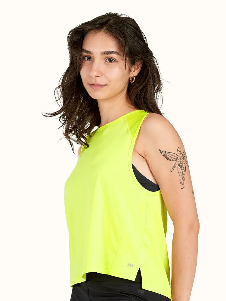 Women's High-Low Tank with Mesh Insert Yellow