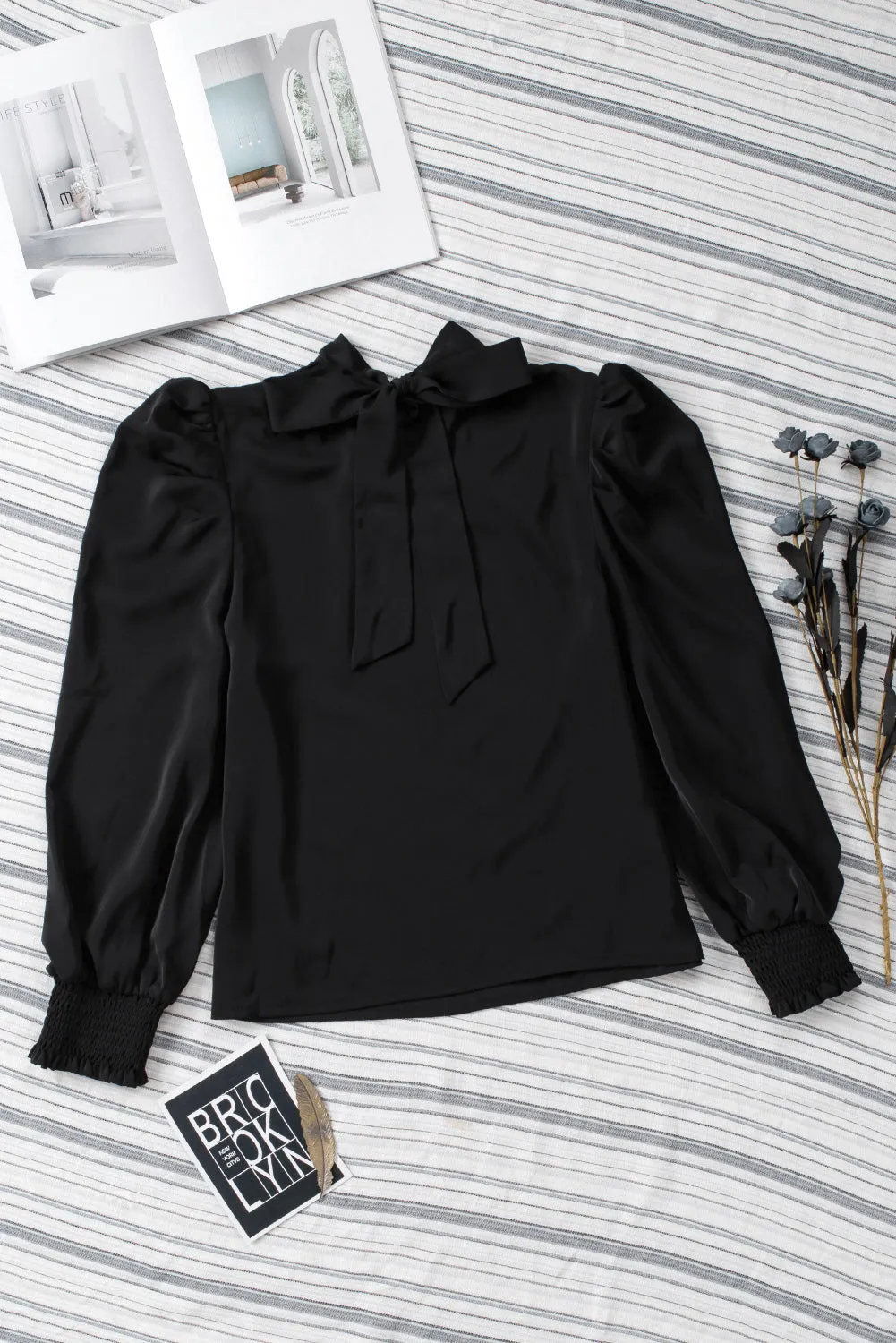 Womens High Neck Puff Long Sleeve Dressy Casual Work Loose Blouses Tops Shirts