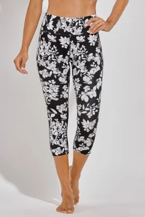 Women's High-Rise Asana Yoga Capris  |  Black Dynamic Floral