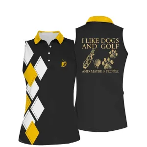 Womens I Like Dogs And Golf Sleeveless Polo Shirt, Women's Sleeveless Polo Shirts Quick Dry Golf Tennis Shirt