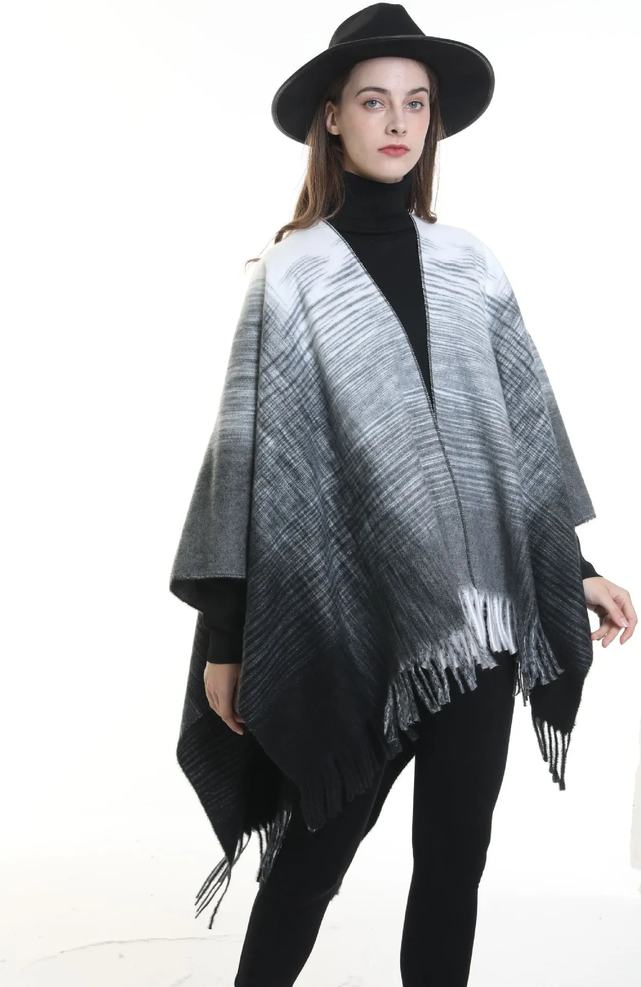 Women's imitation cashmere with cape cape and gradual tassel for warmth