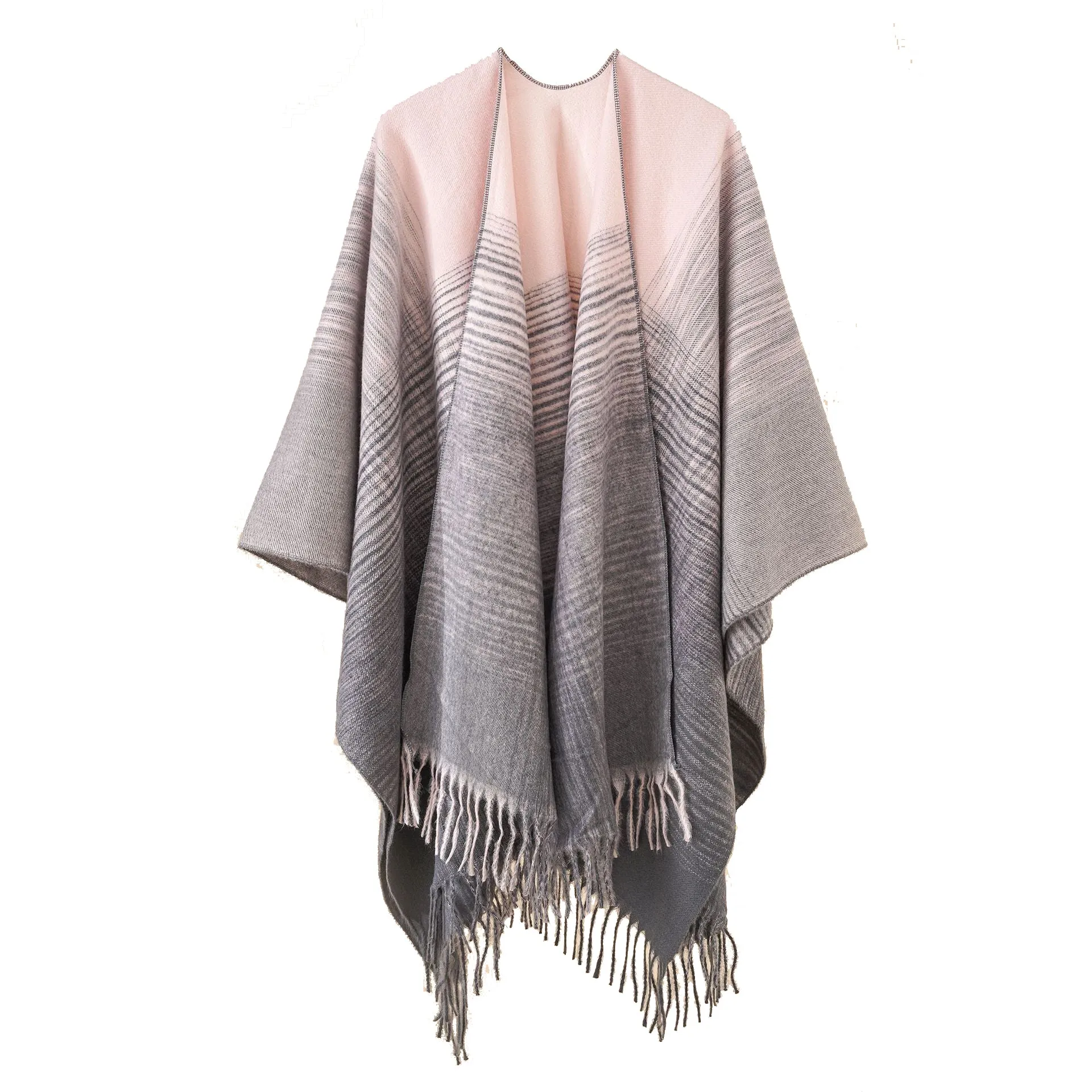 Women's imitation cashmere with cape cape and gradual tassel for warmth