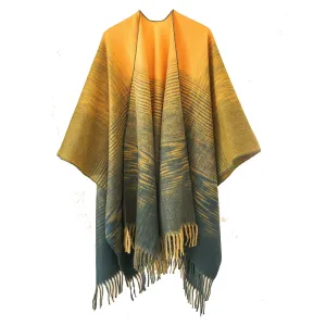 Women's imitation cashmere with cape cape and gradual tassel for warmth