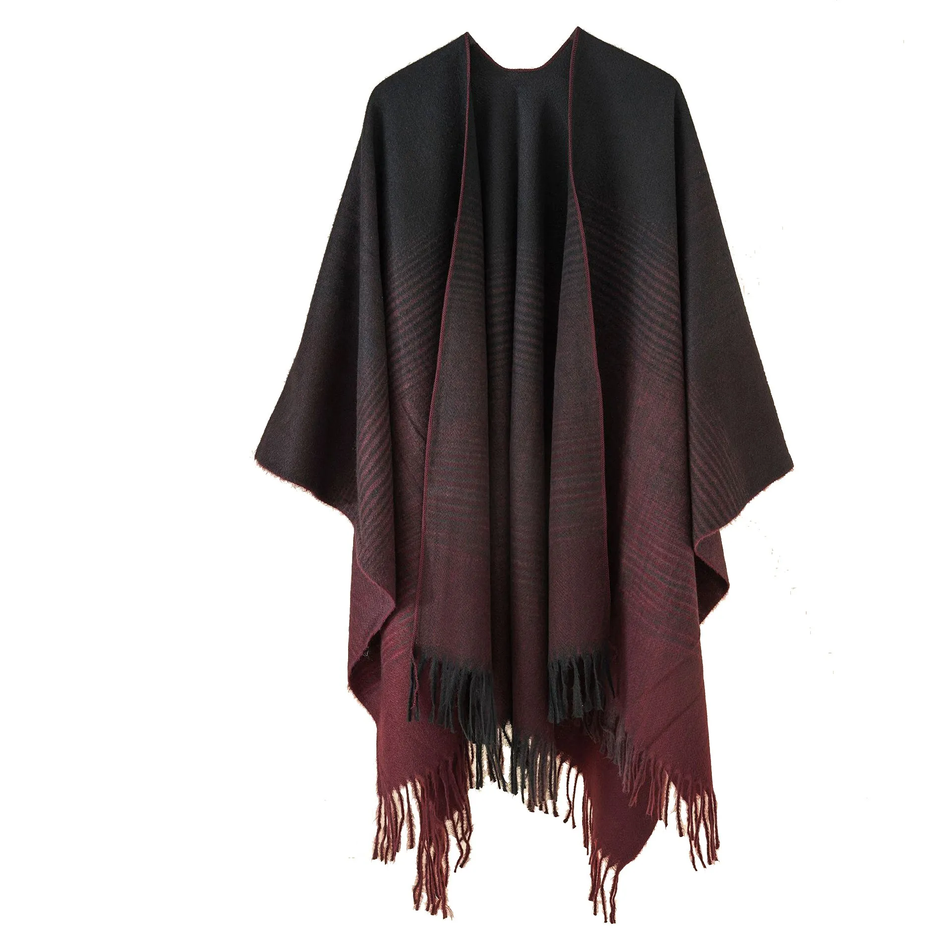 Women's imitation cashmere with cape cape and gradual tassel for warmth