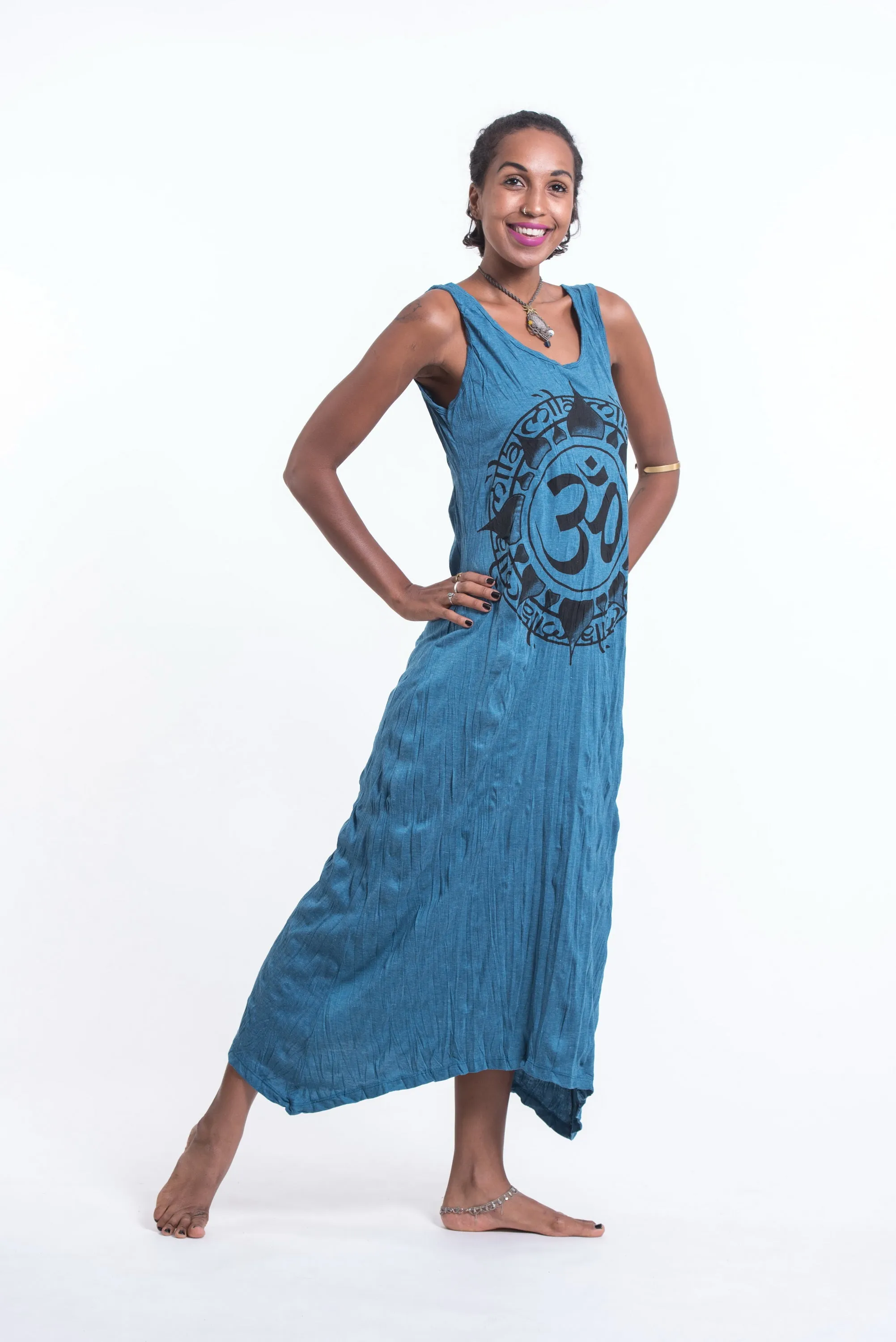 Womens Infinitee Om Long Tank Dress in Denim Blue