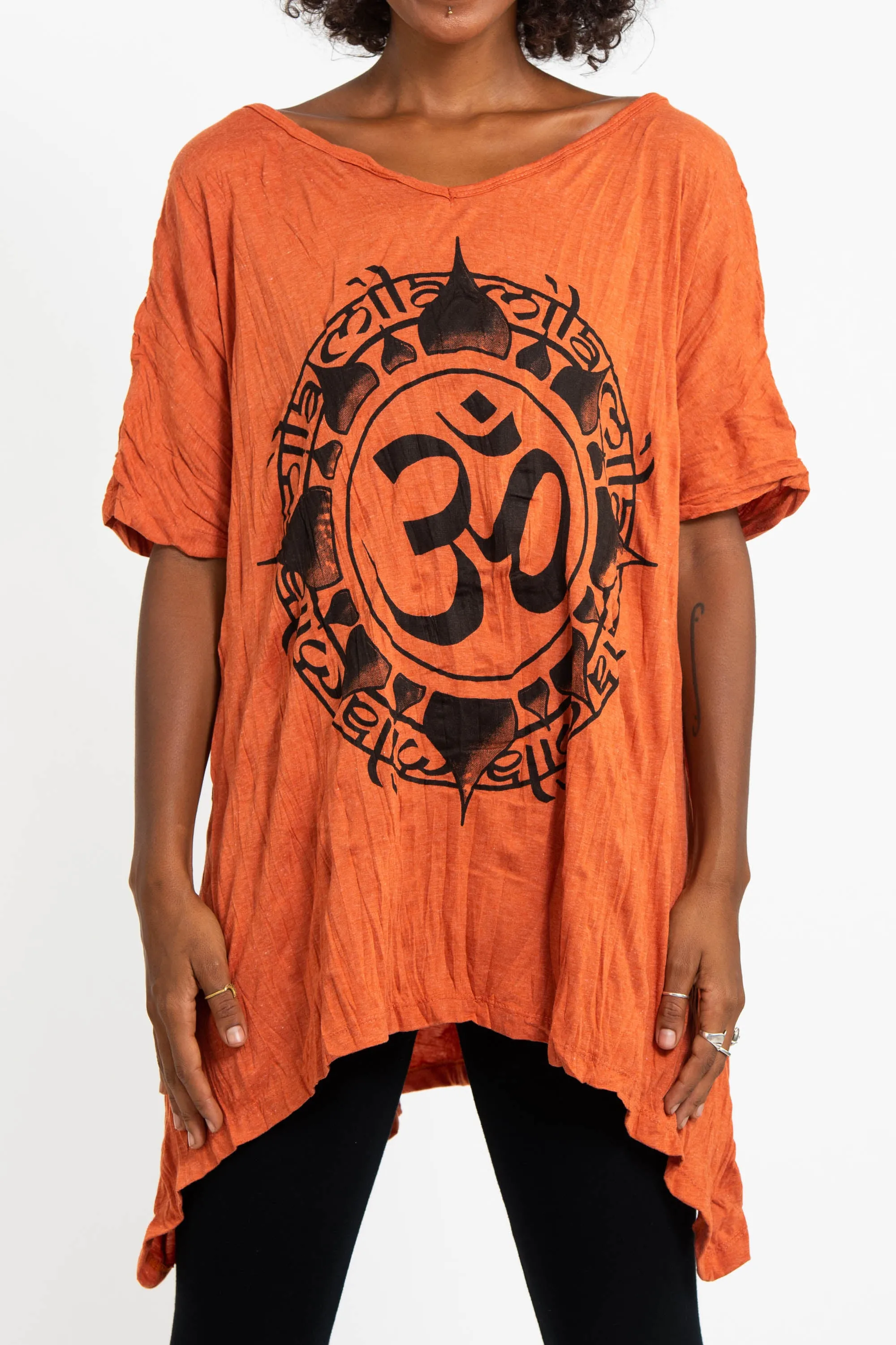 Womens Infinitee Om Loose V Neck T-Shirt in Orange