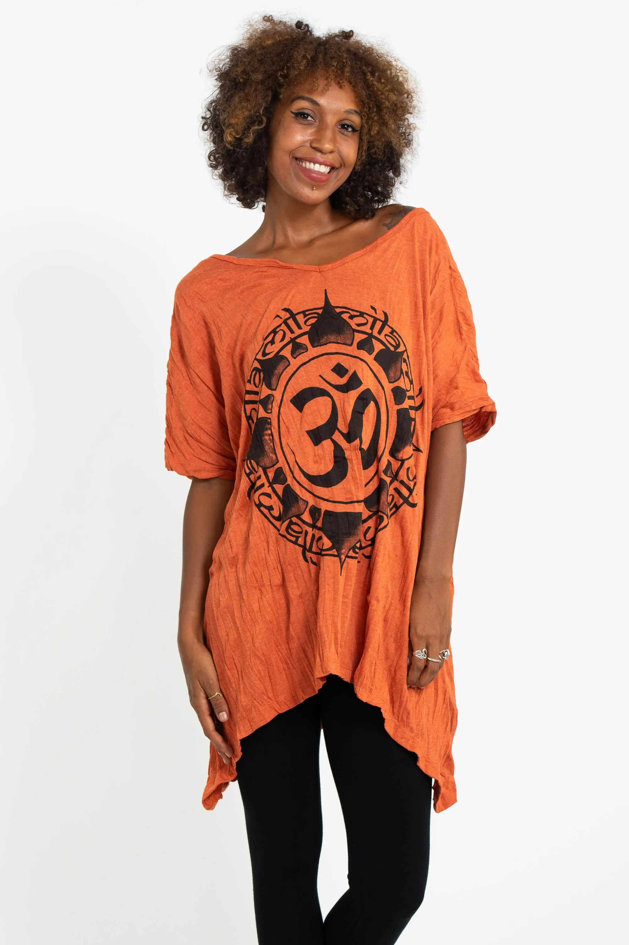 Womens Infinitee Om Loose V Neck T-Shirt in Orange