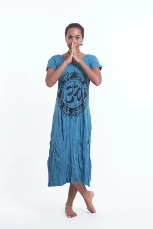 Womens Infinitee Om V Neck Long Dress in Denim Blue