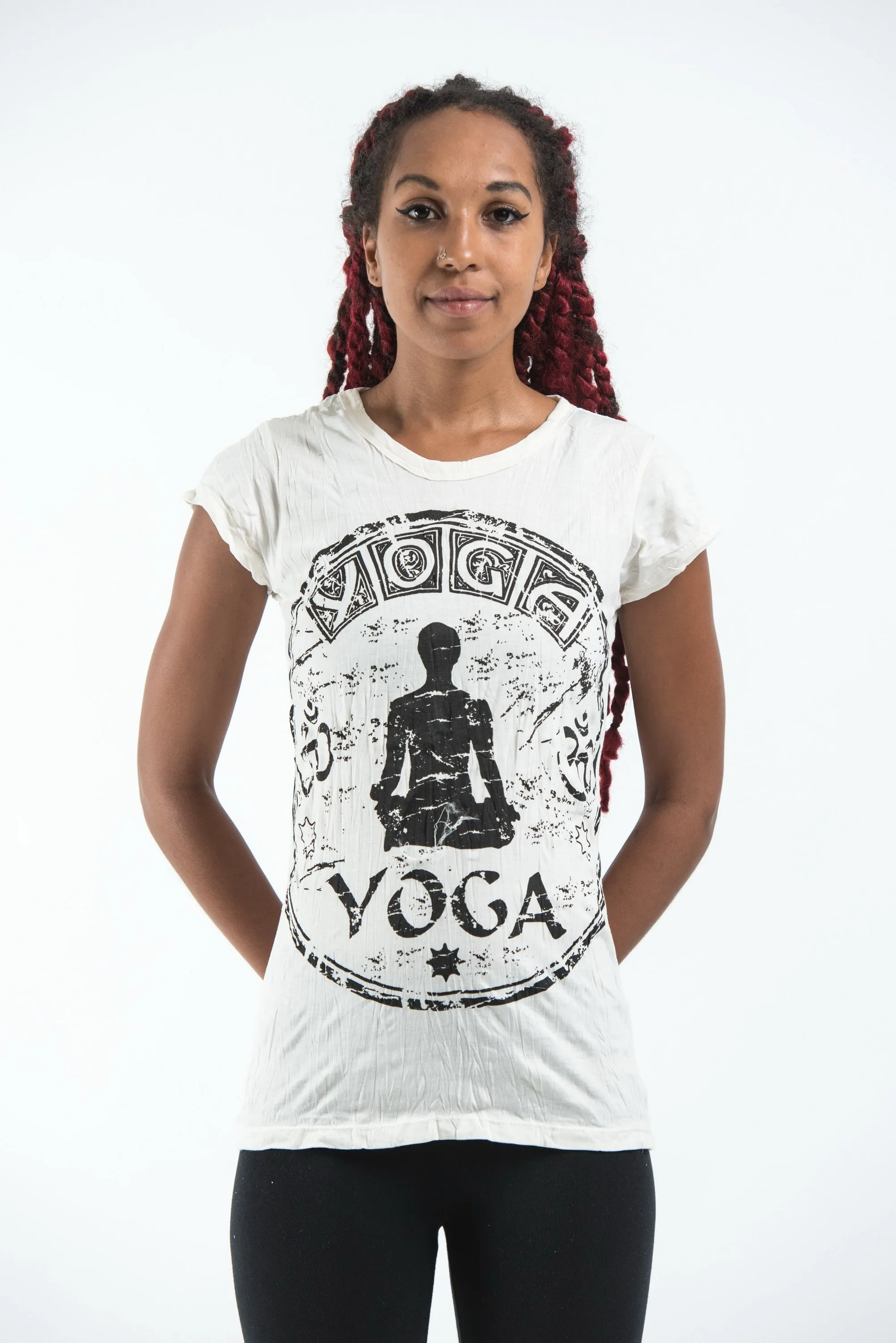 Womens Infinitee Yoga Stamp T-Shirt in White