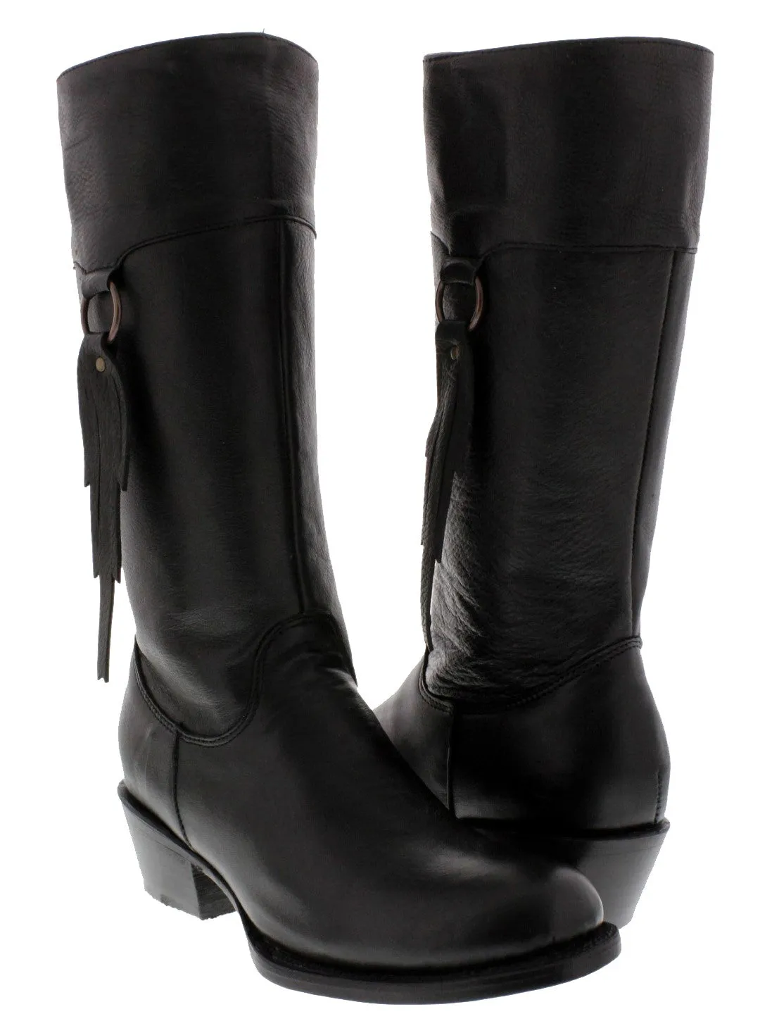 Womens Italia Black Leather Cowboy Boots Equestrian - Round Toe