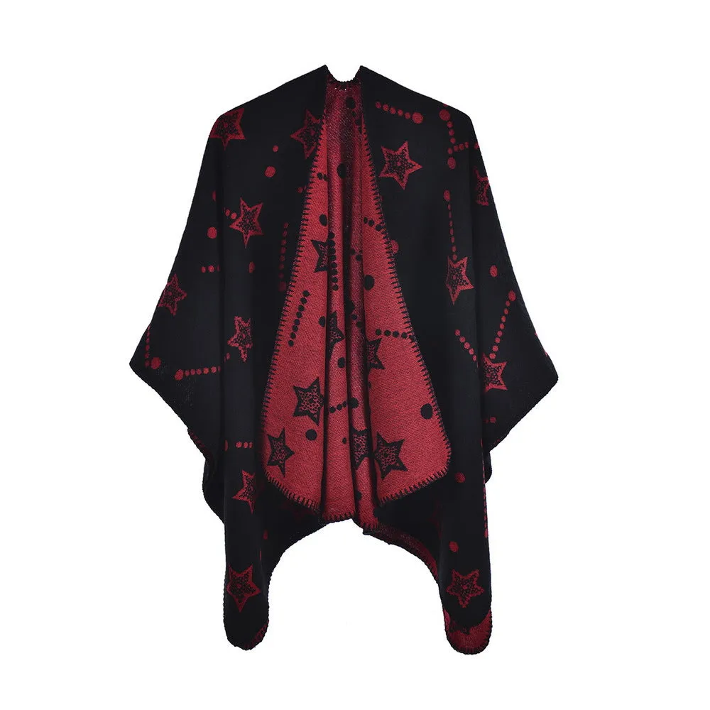 Women's jacquard shawl fashion split cape cape autumn and winter scarf cape