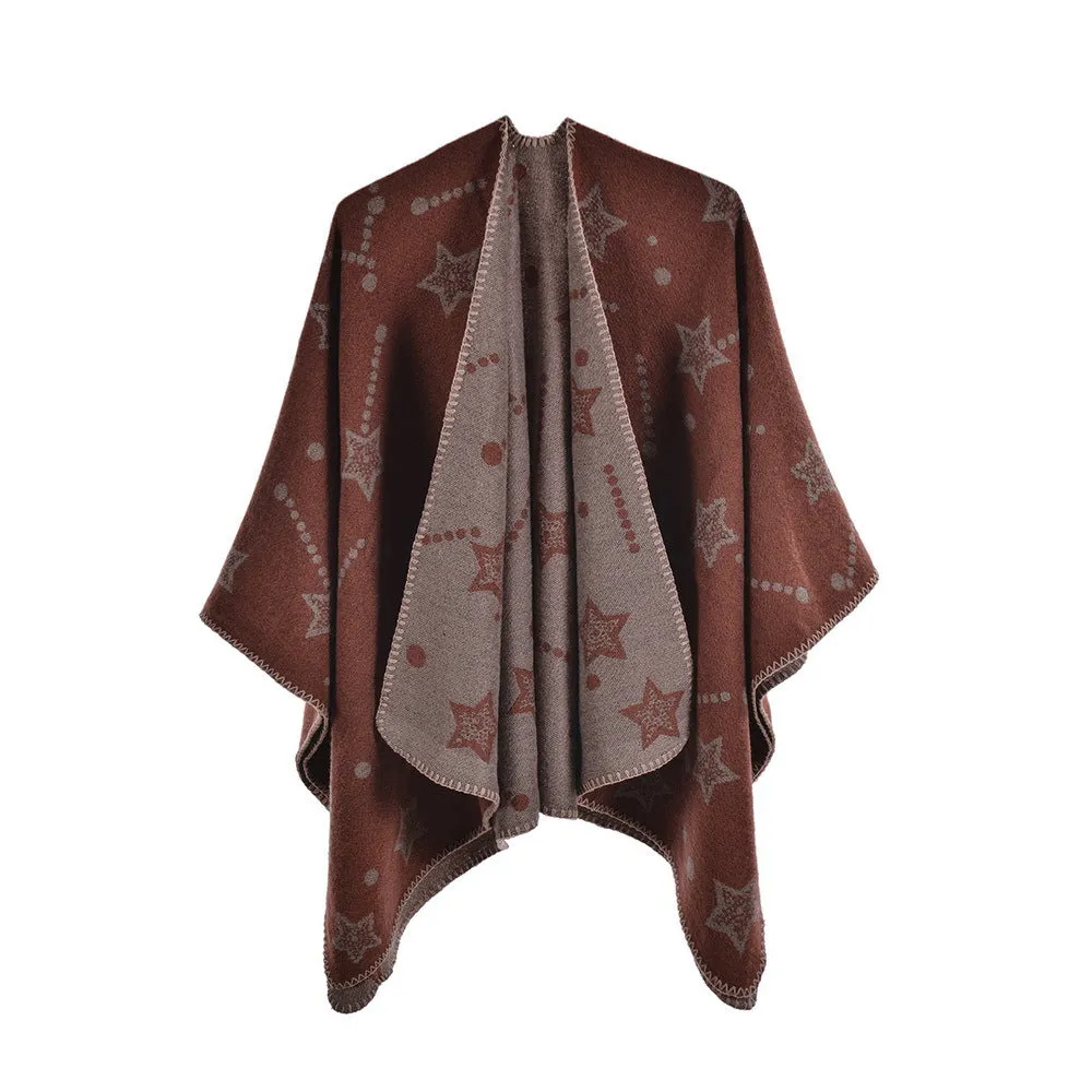 Women's jacquard shawl fashion split cape cape autumn and winter scarf cape