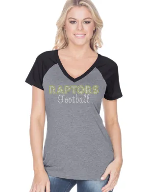 Womens Jersey Contrast V Neck Raglan Short Sleeve Tee-R