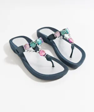 Women`s Jewelled Pool Sandals - Navy